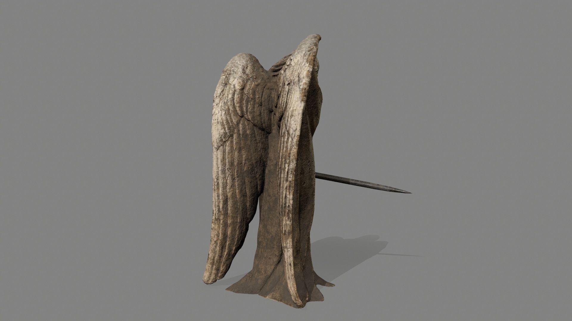 Angel statue of holding sword Low-poly 3D model_5