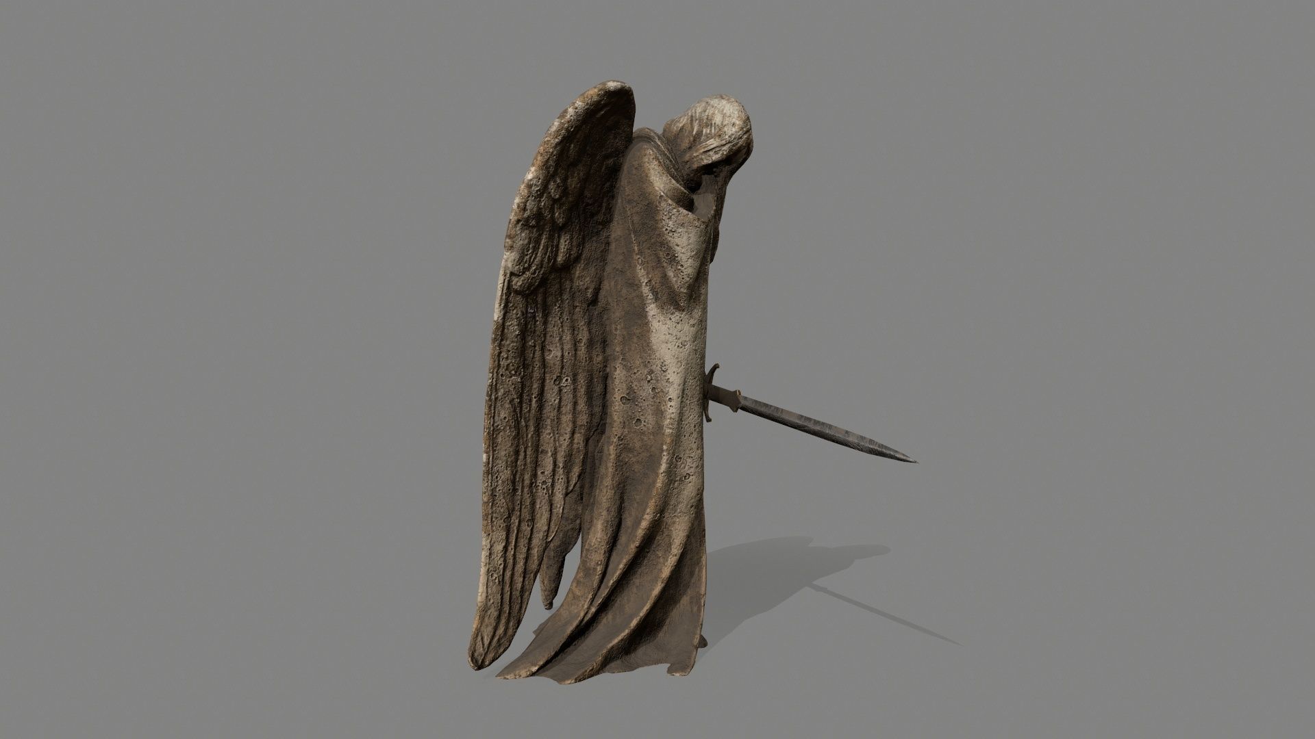Angel statue of holding sword Low-poly 3D model_6