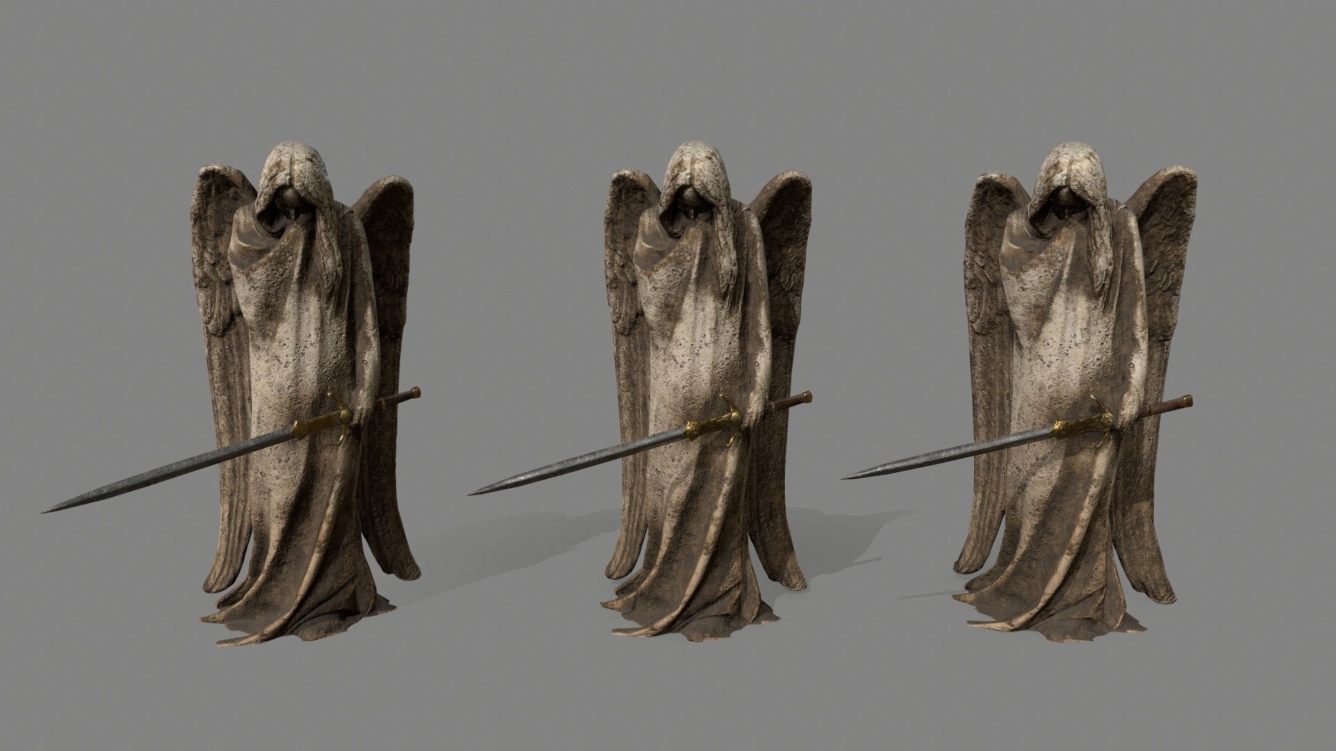 Angel statue of holding sword Low-poly 3D model_10