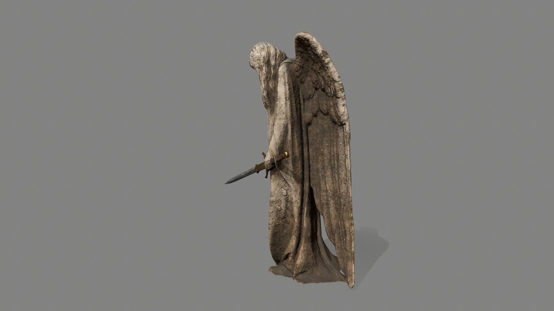 Angel statue of holding sword Low-poly 3D model_3