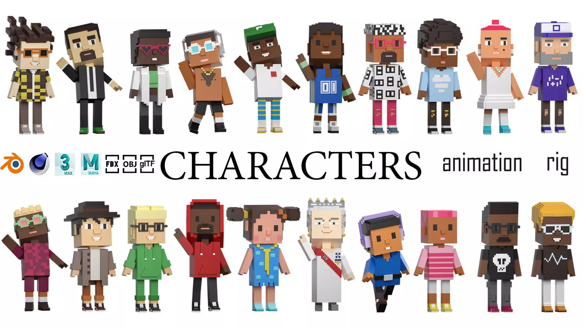 Low poly characters 4 in voxel style  Low-poly 3D model_0