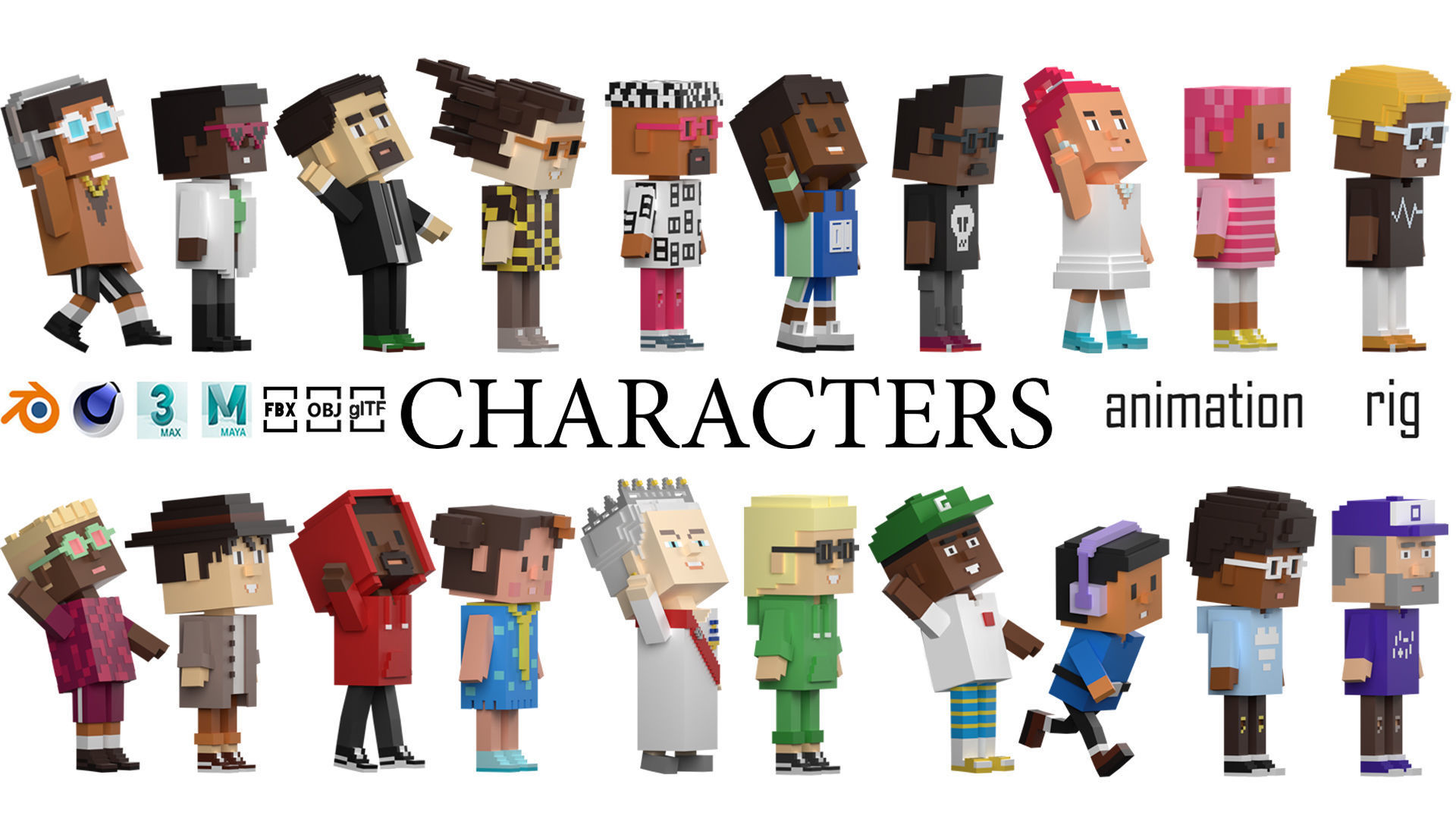 Low poly characters 4 in voxel style  Low-poly 3D model_1