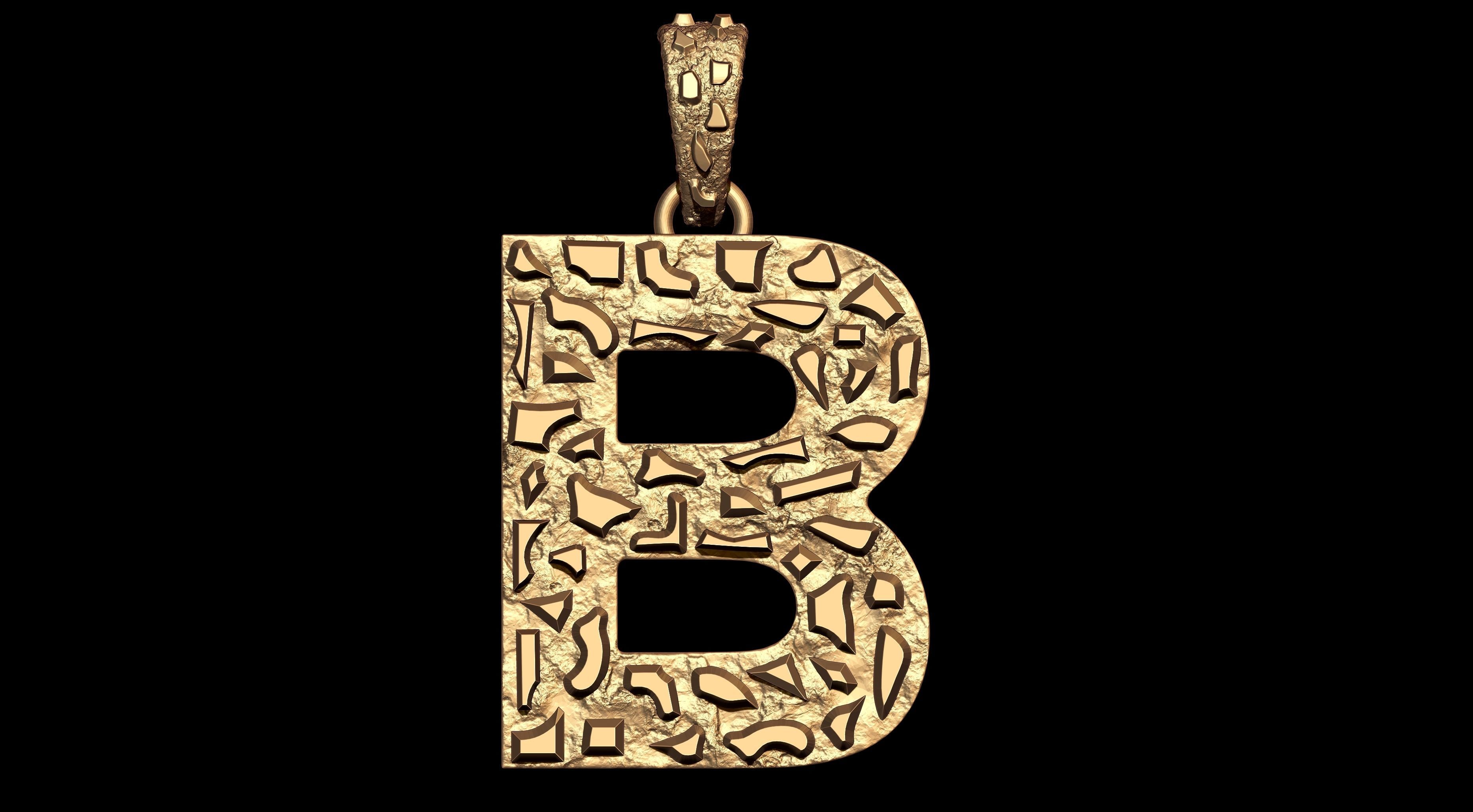 B LETTER INITIAL NUGGET PENDANT 3D print model_2