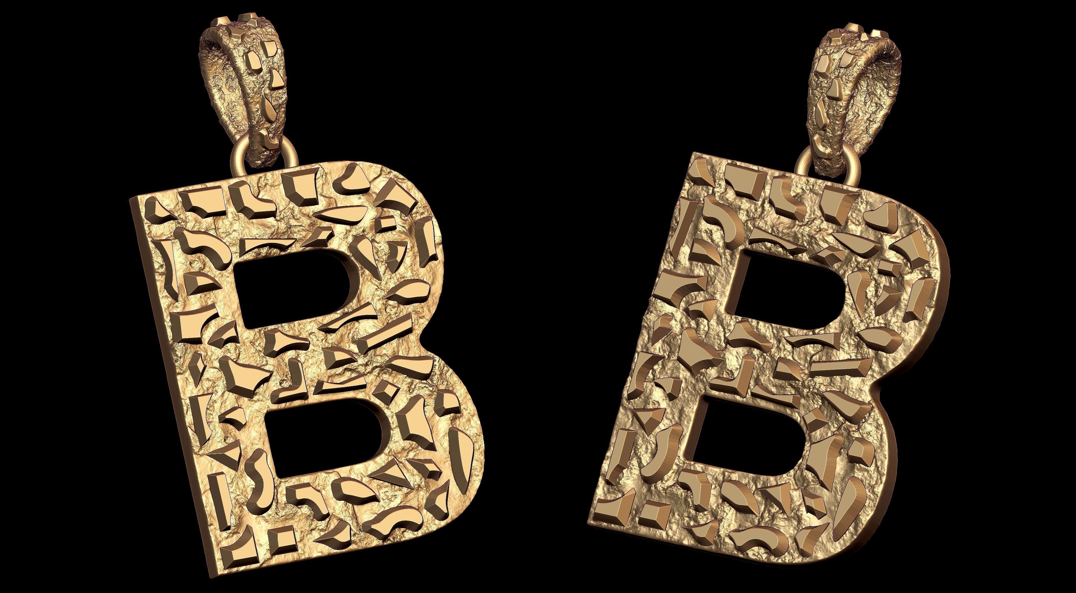 B LETTER INITIAL NUGGET PENDANT 3D print model_8