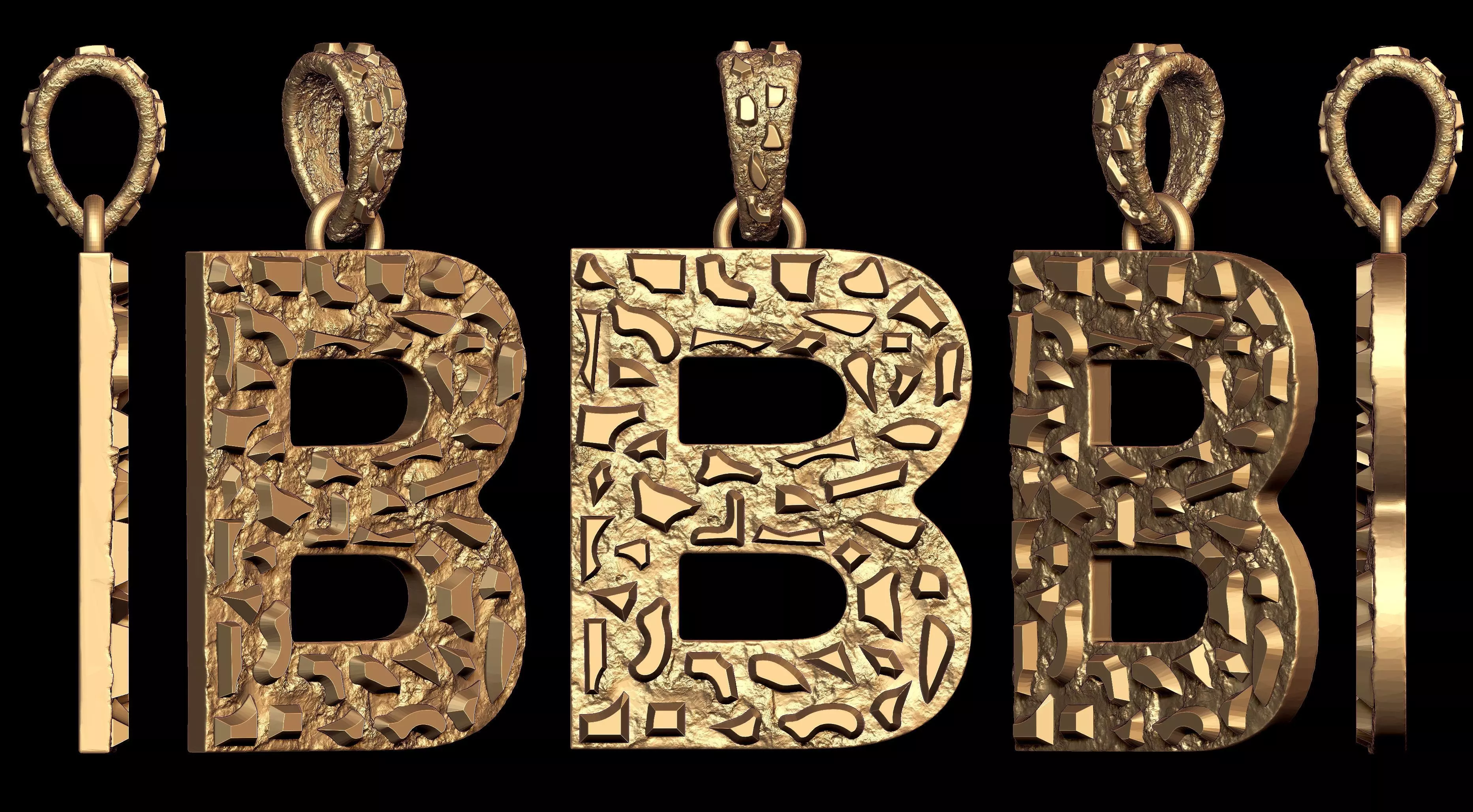 B LETTER INITIAL NUGGET PENDANT 3D print model_0
