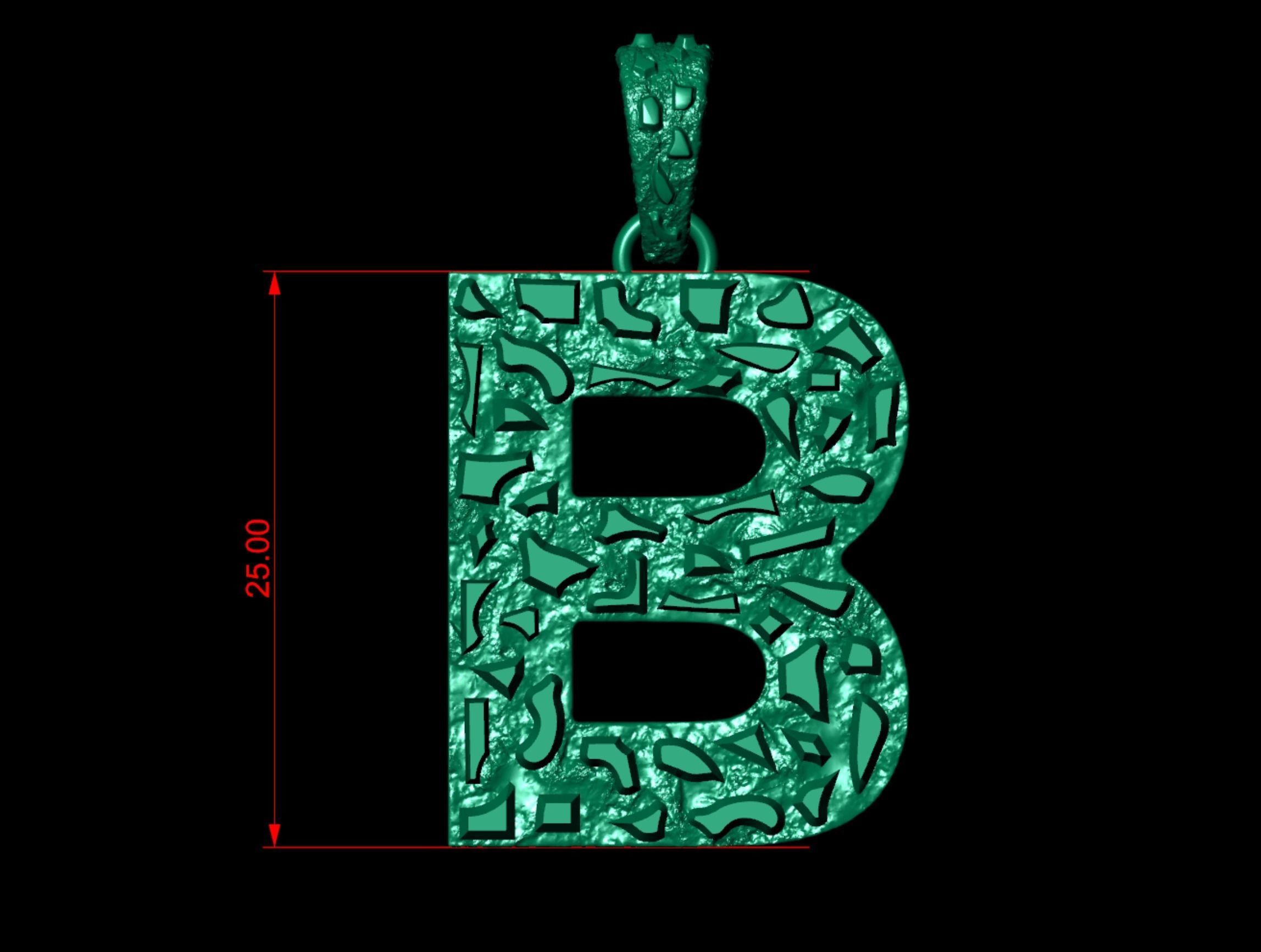 B LETTER INITIAL NUGGET PENDANT 3D print model_3