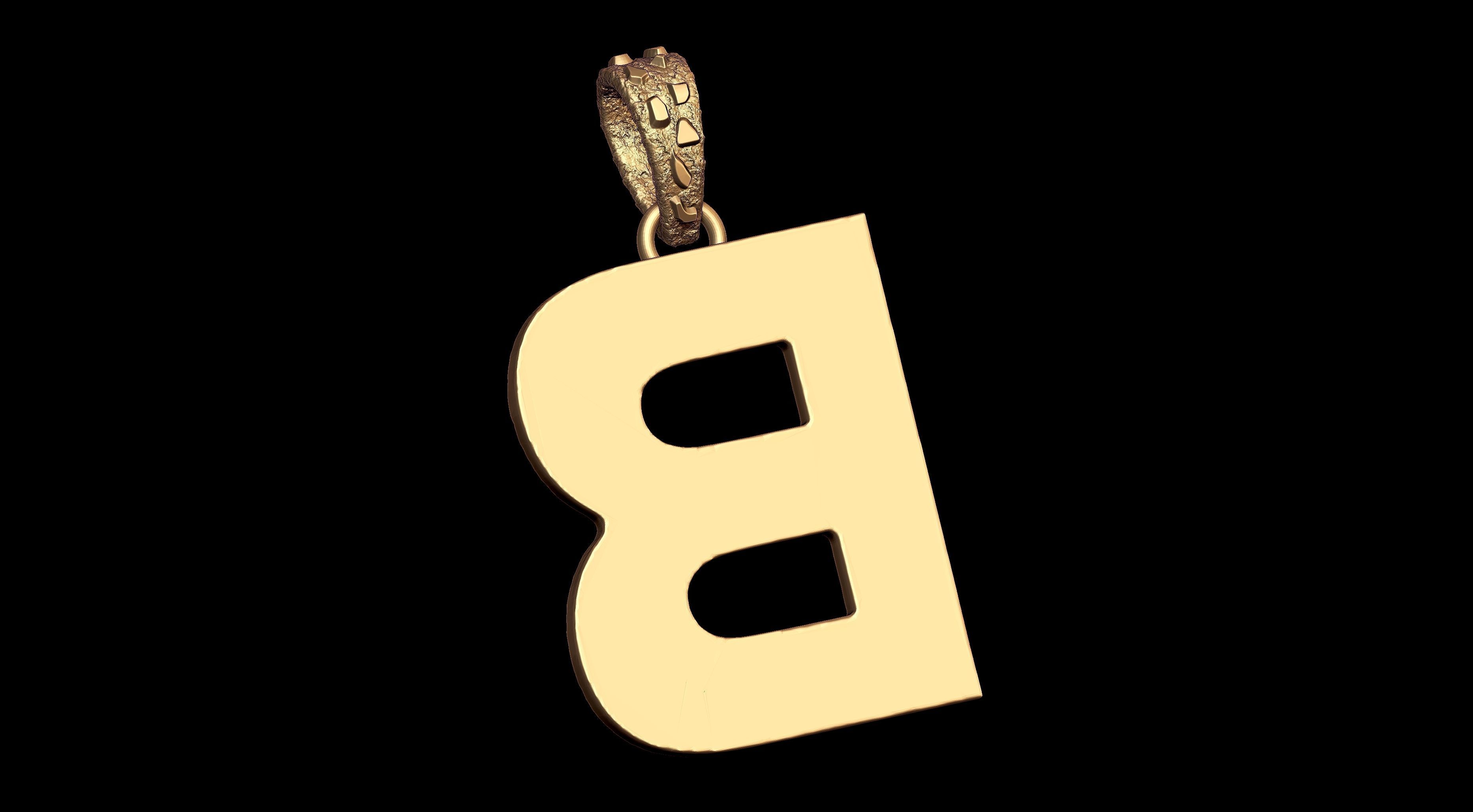 B LETTER INITIAL NUGGET PENDANT 3D print model_9