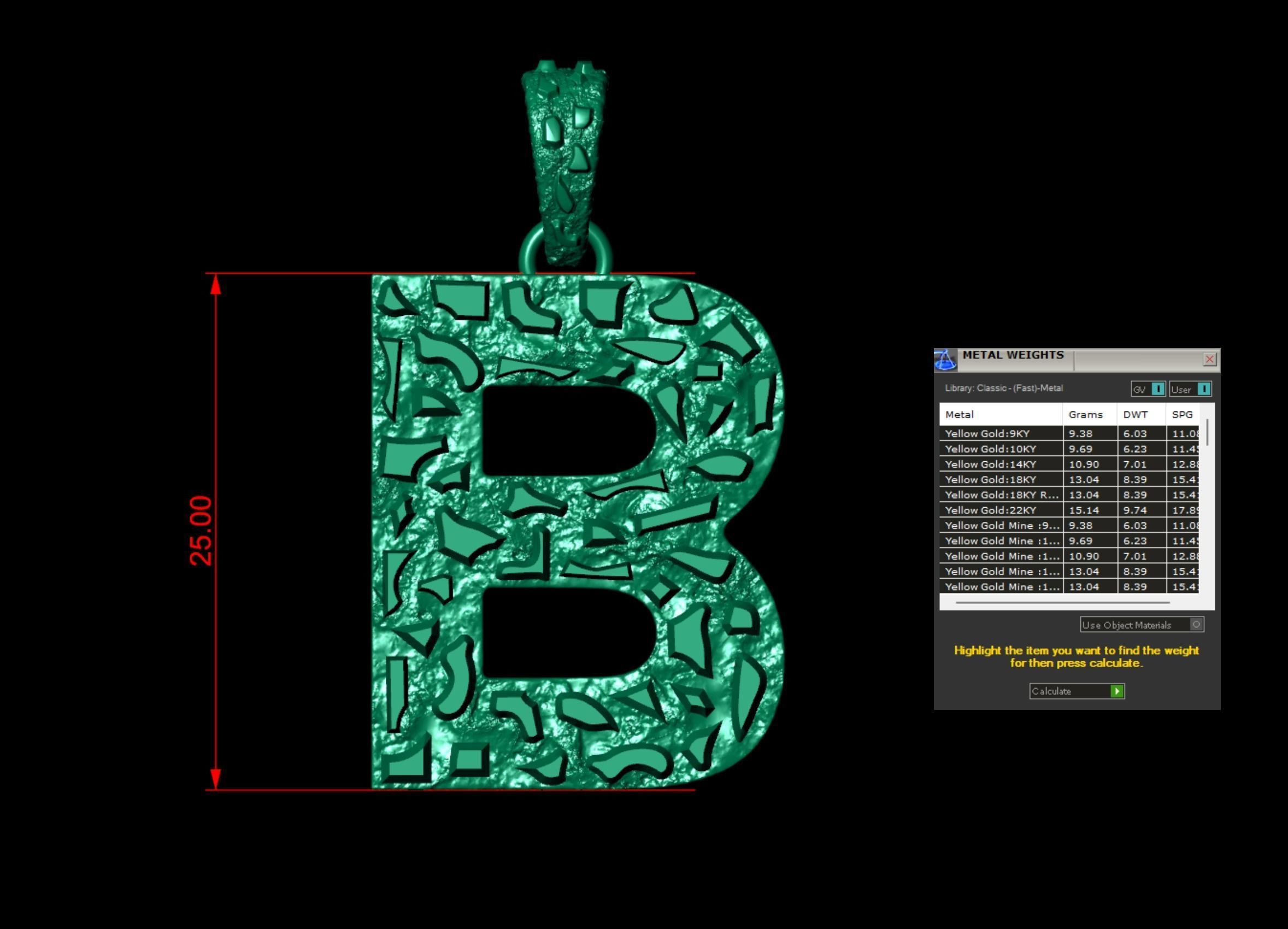 B LETTER INITIAL NUGGET PENDANT 3D print model_4