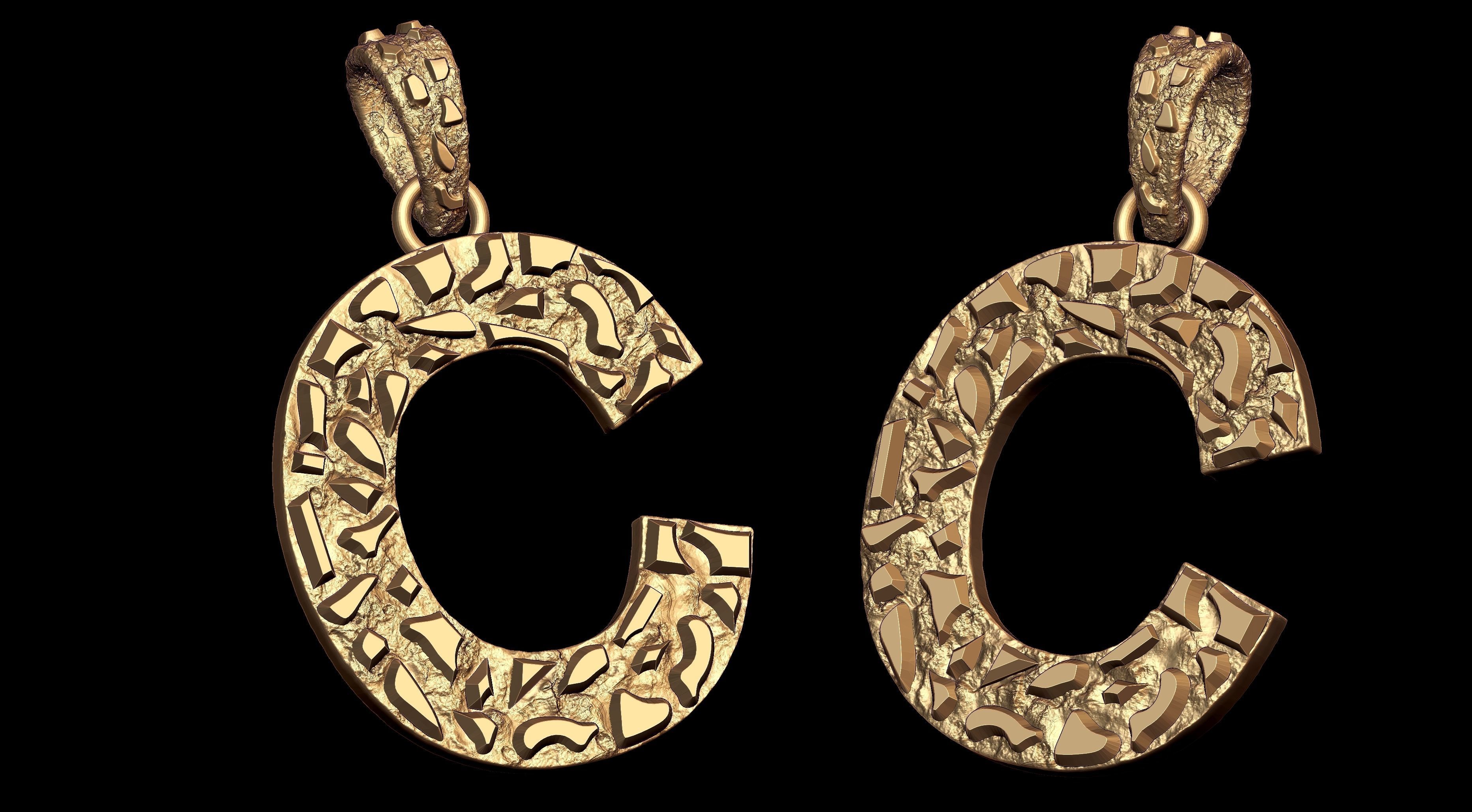 C LETTER INITIAL NUGGET PENDANT 3D print model_1