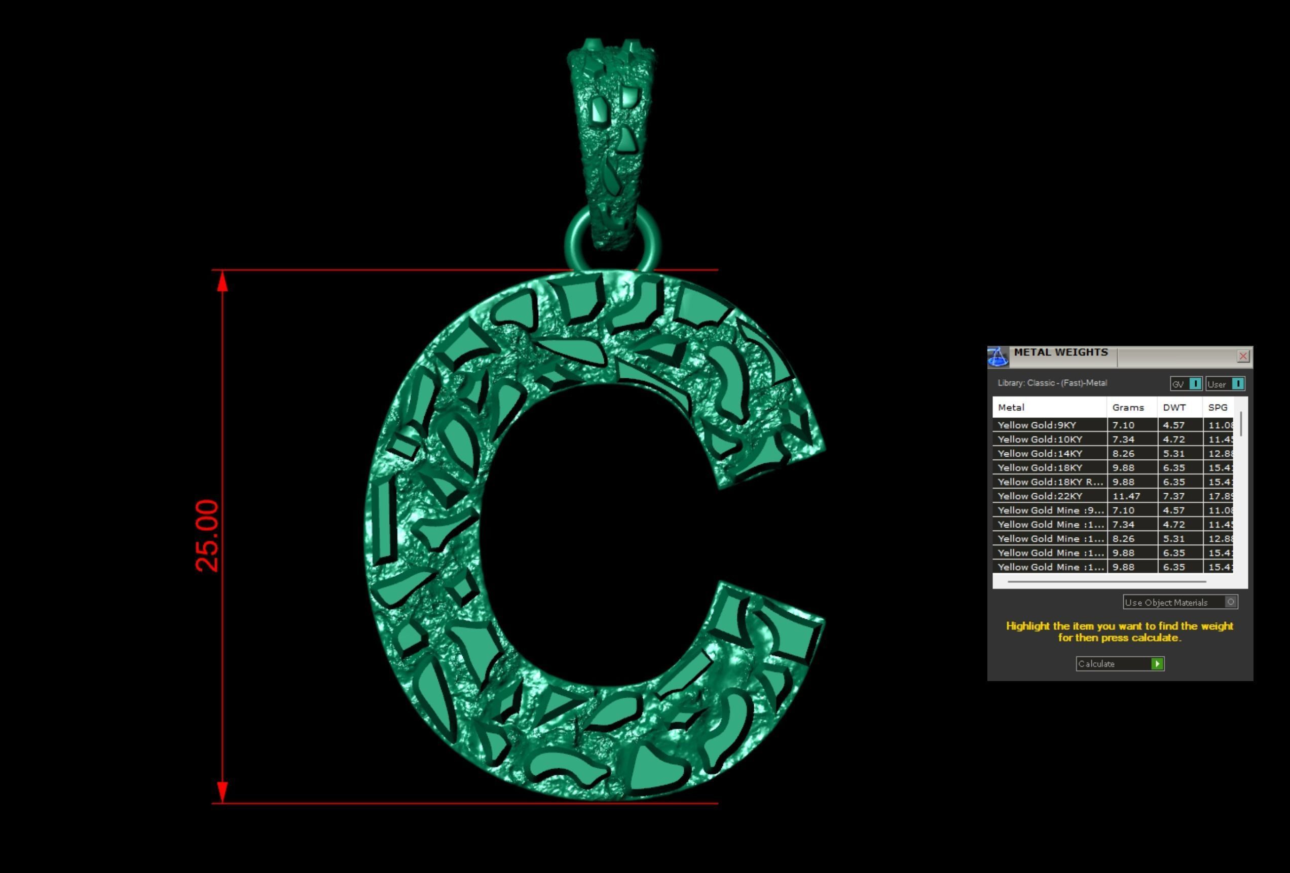 C LETTER INITIAL NUGGET PENDANT 3D print model_5