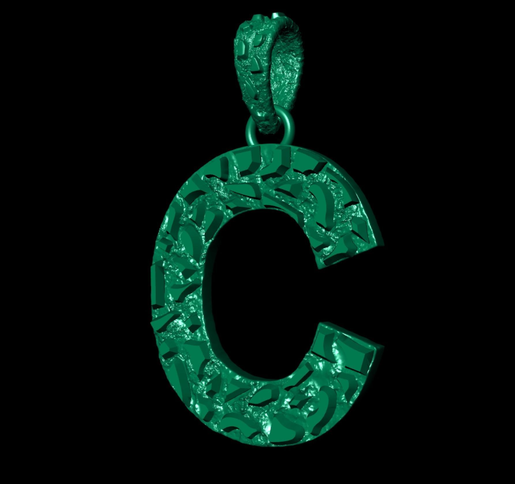 C LETTER INITIAL NUGGET PENDANT 3D print model_7