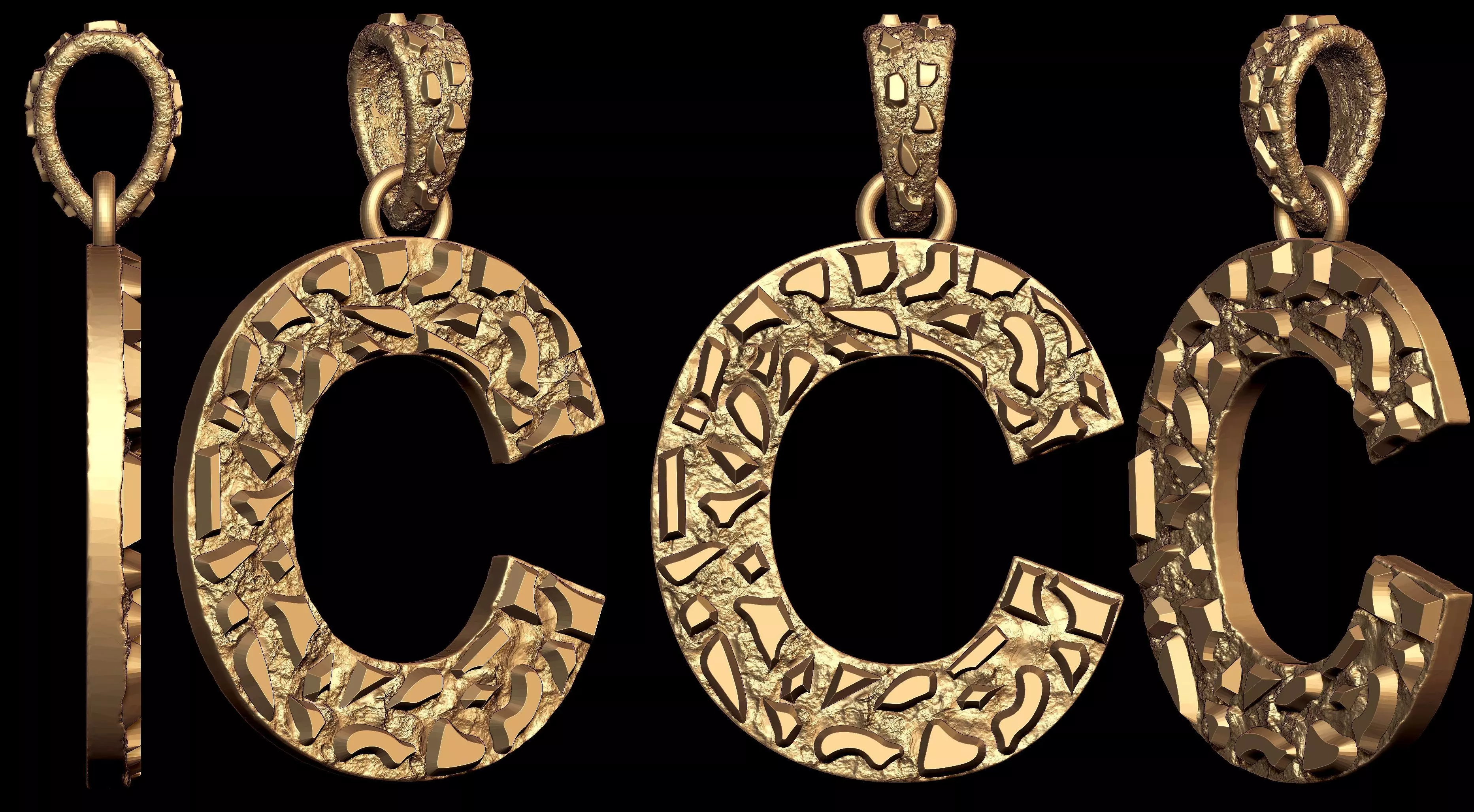 C LETTER INITIAL NUGGET PENDANT 3D print model_0