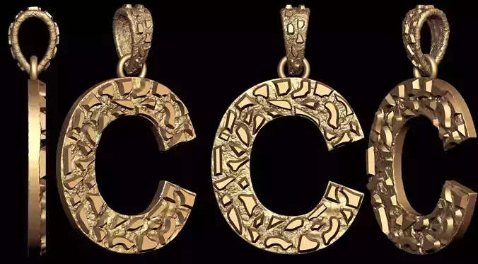 C LETTER INITIAL NUGGET PENDANT 3D print model