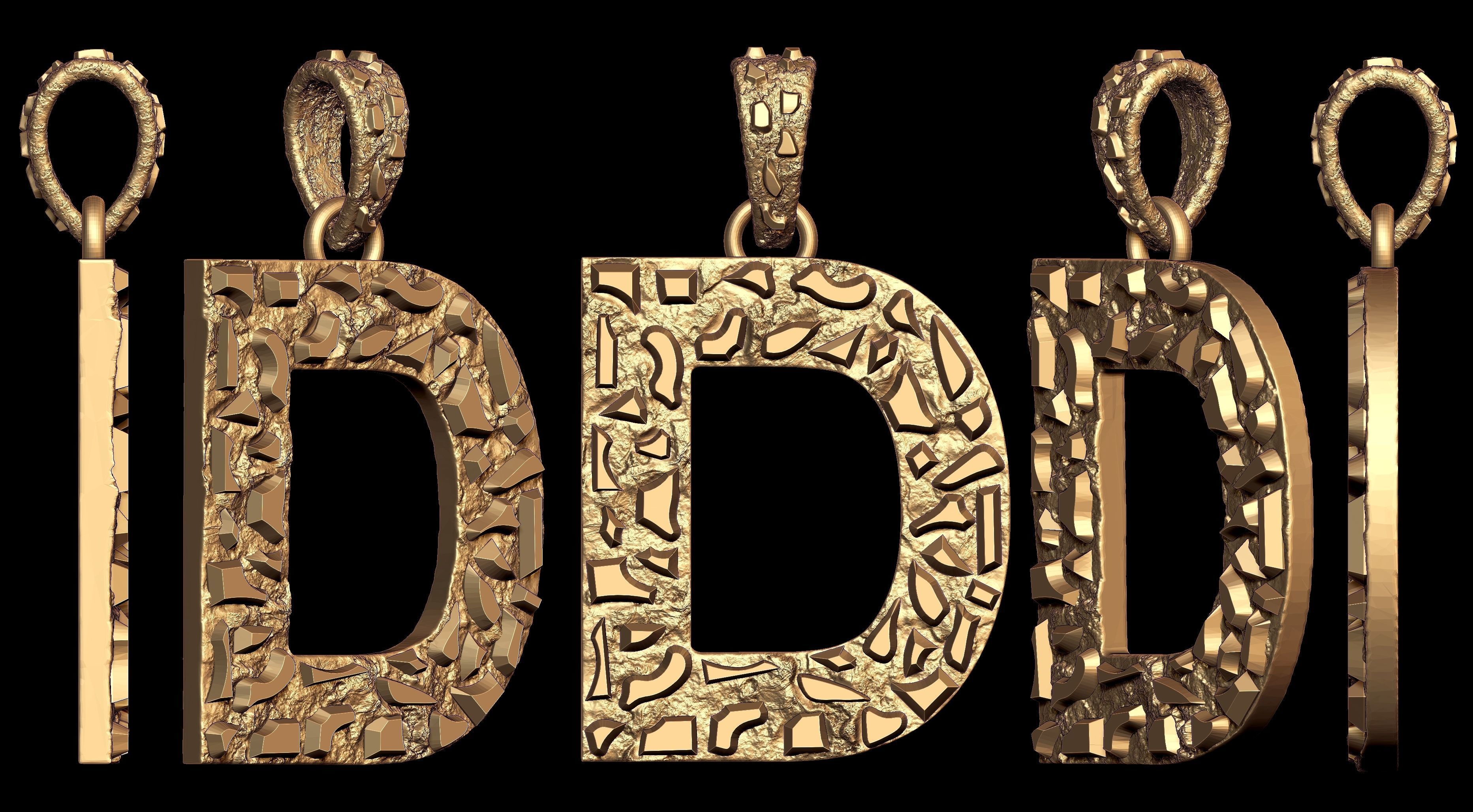 D LETTER INITIAL NUGGET PENDANT 3D print model_7
