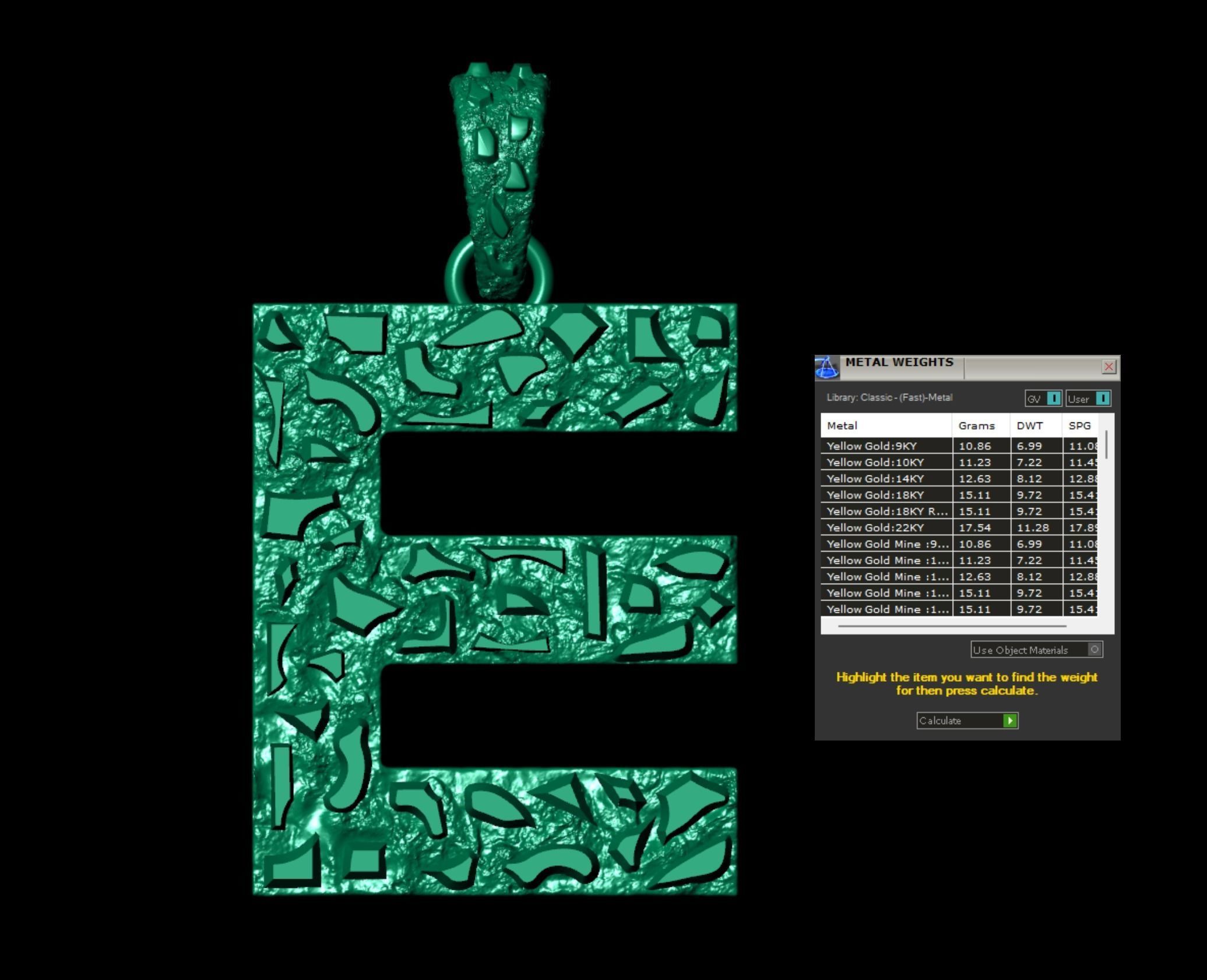 E LETTER INITIAL NUGGET PENDANT 3D print model_6