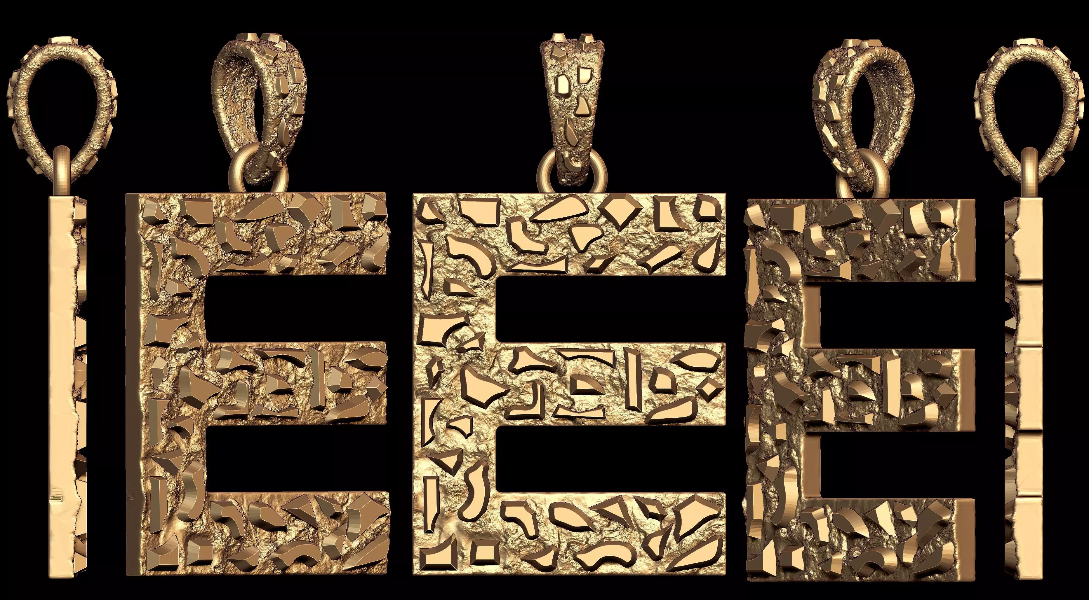 E LETTER INITIAL NUGGET PENDANT 3D print model_0