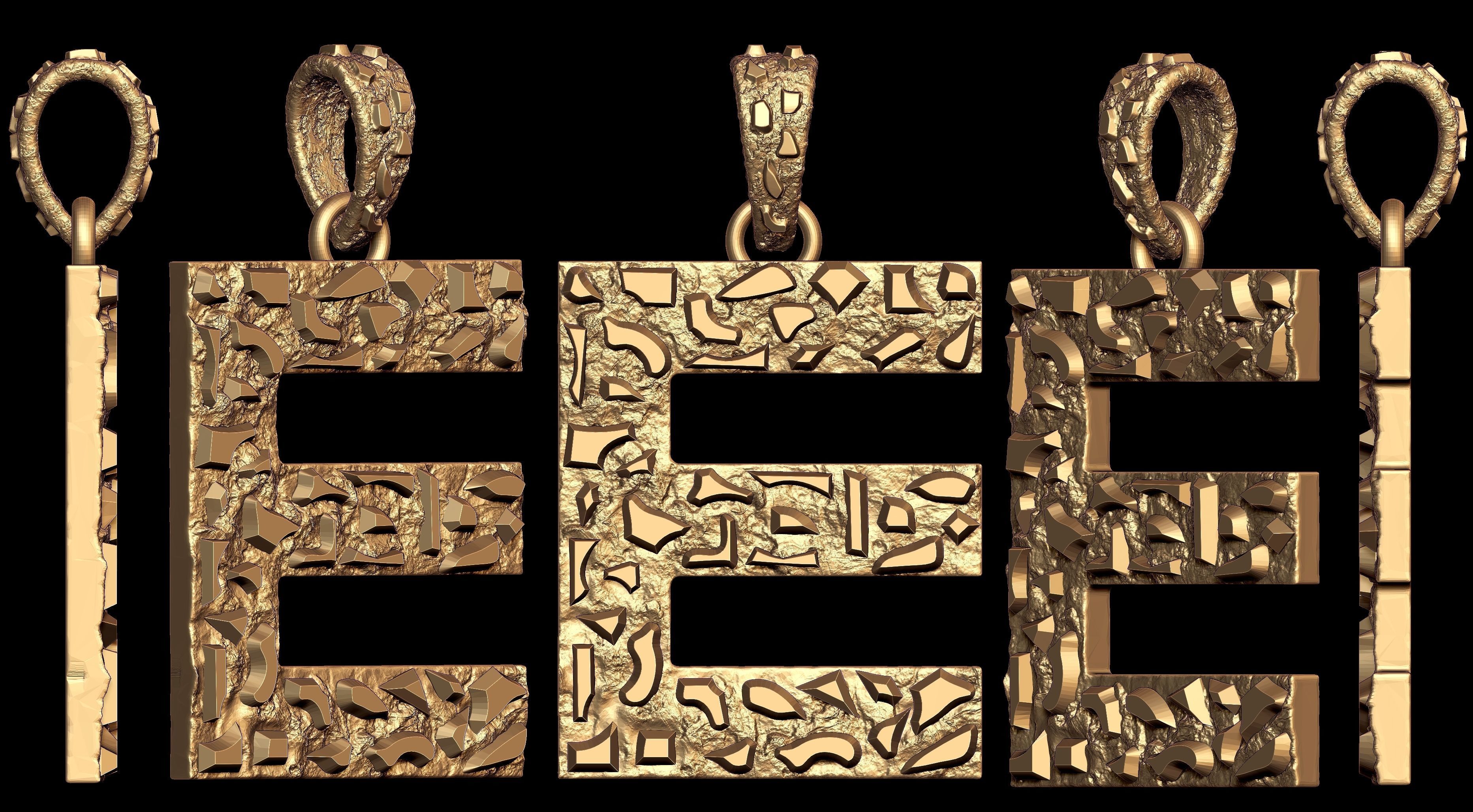 E LETTER INITIAL NUGGET PENDANT 3D print model_7