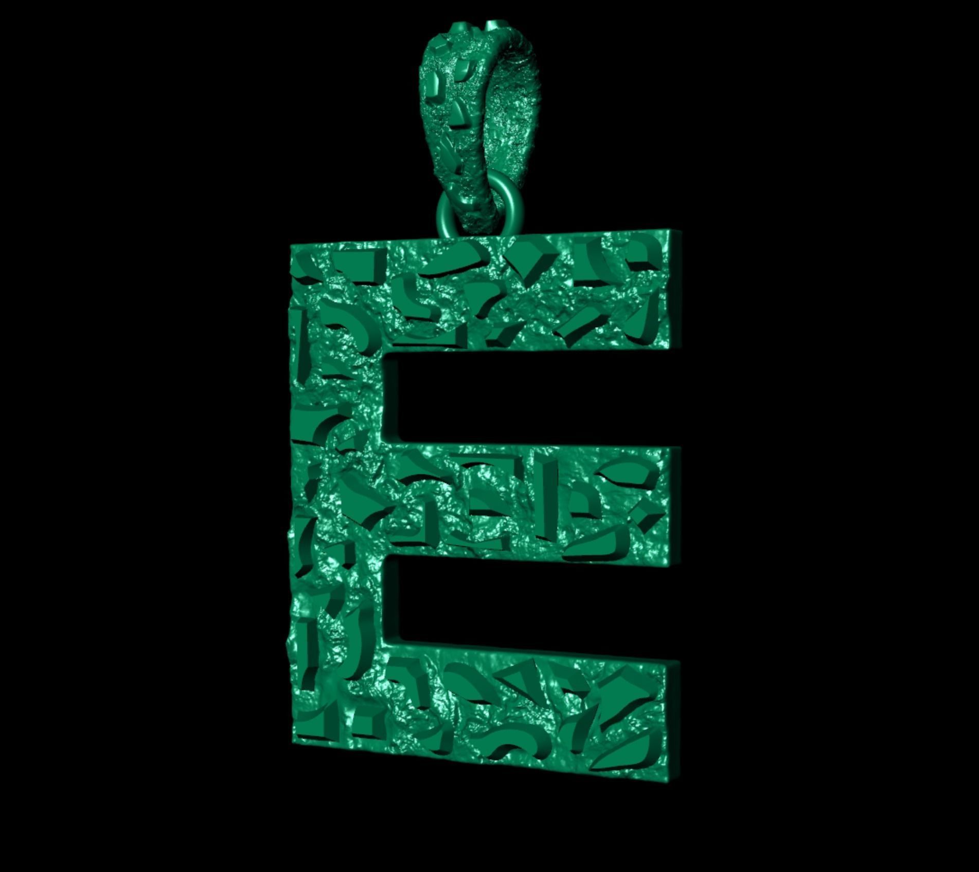E LETTER INITIAL NUGGET PENDANT 3D print model_5