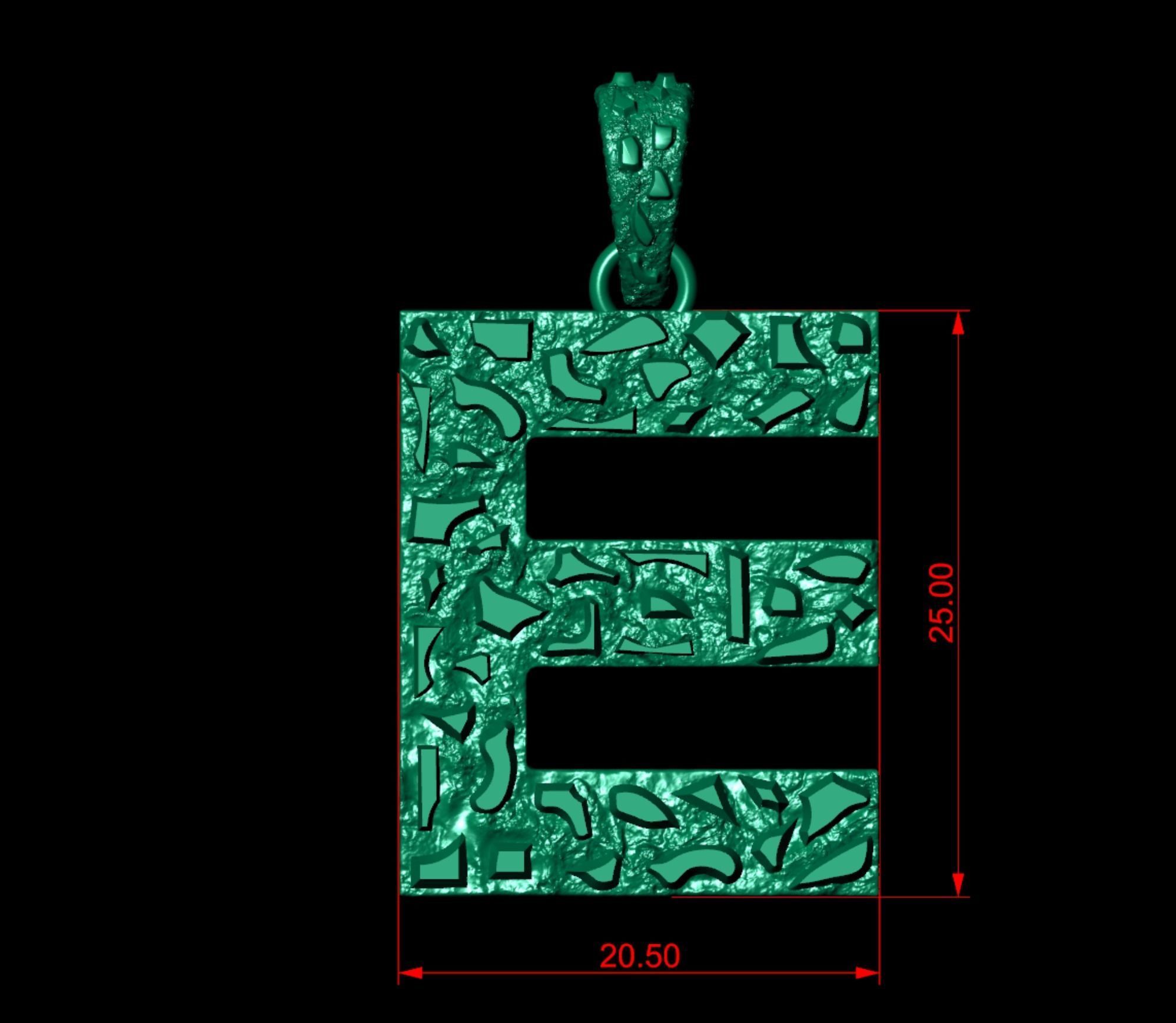 E LETTER INITIAL NUGGET PENDANT 3D print model_3
