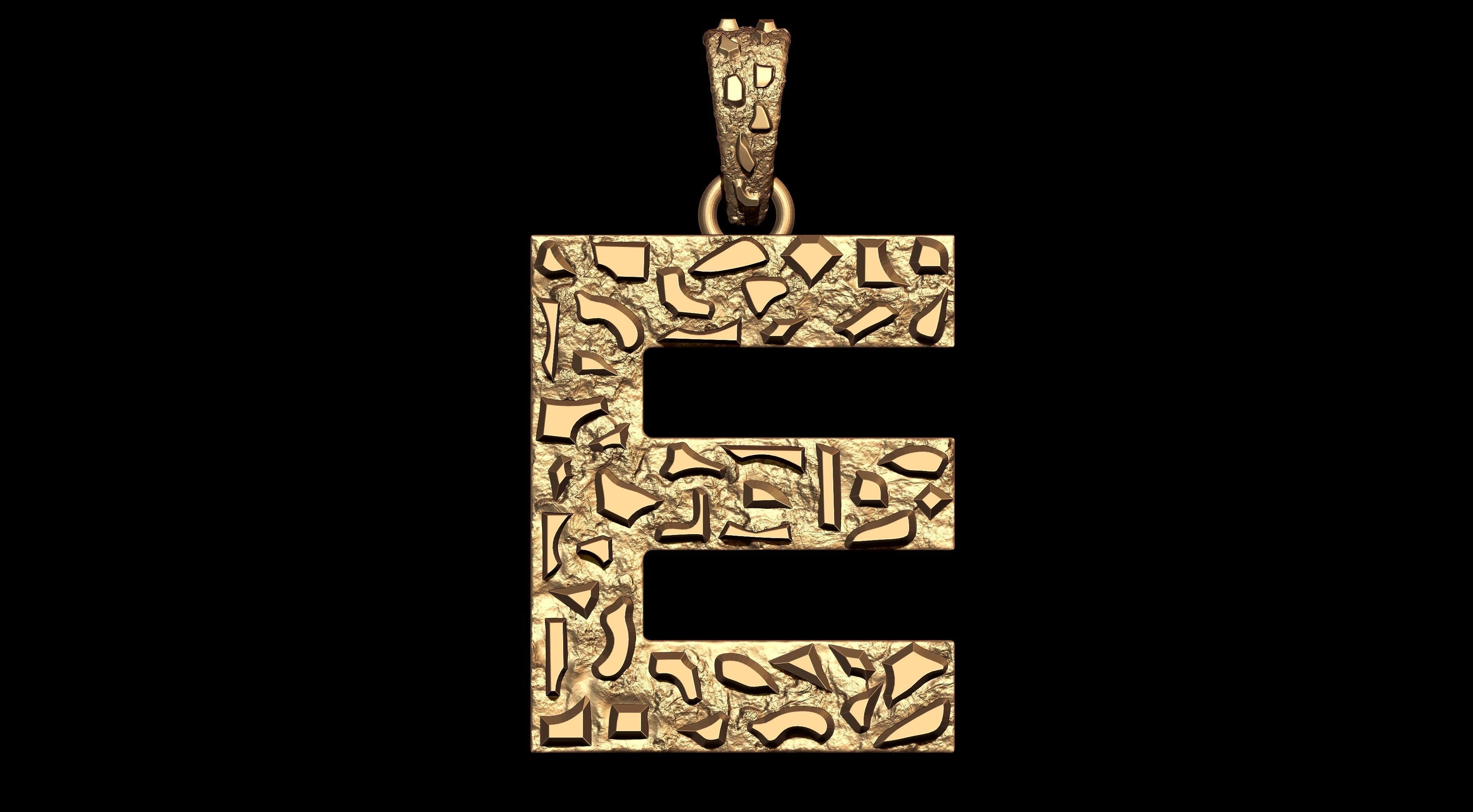 E LETTER INITIAL NUGGET PENDANT 3D print model_2