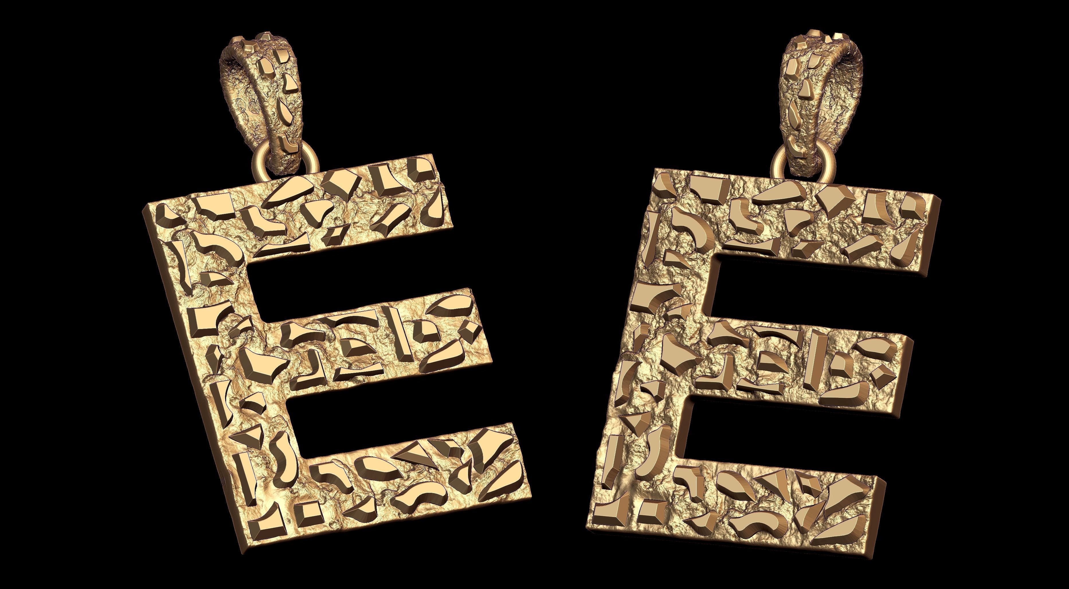 E LETTER INITIAL NUGGET PENDANT 3D print model_1