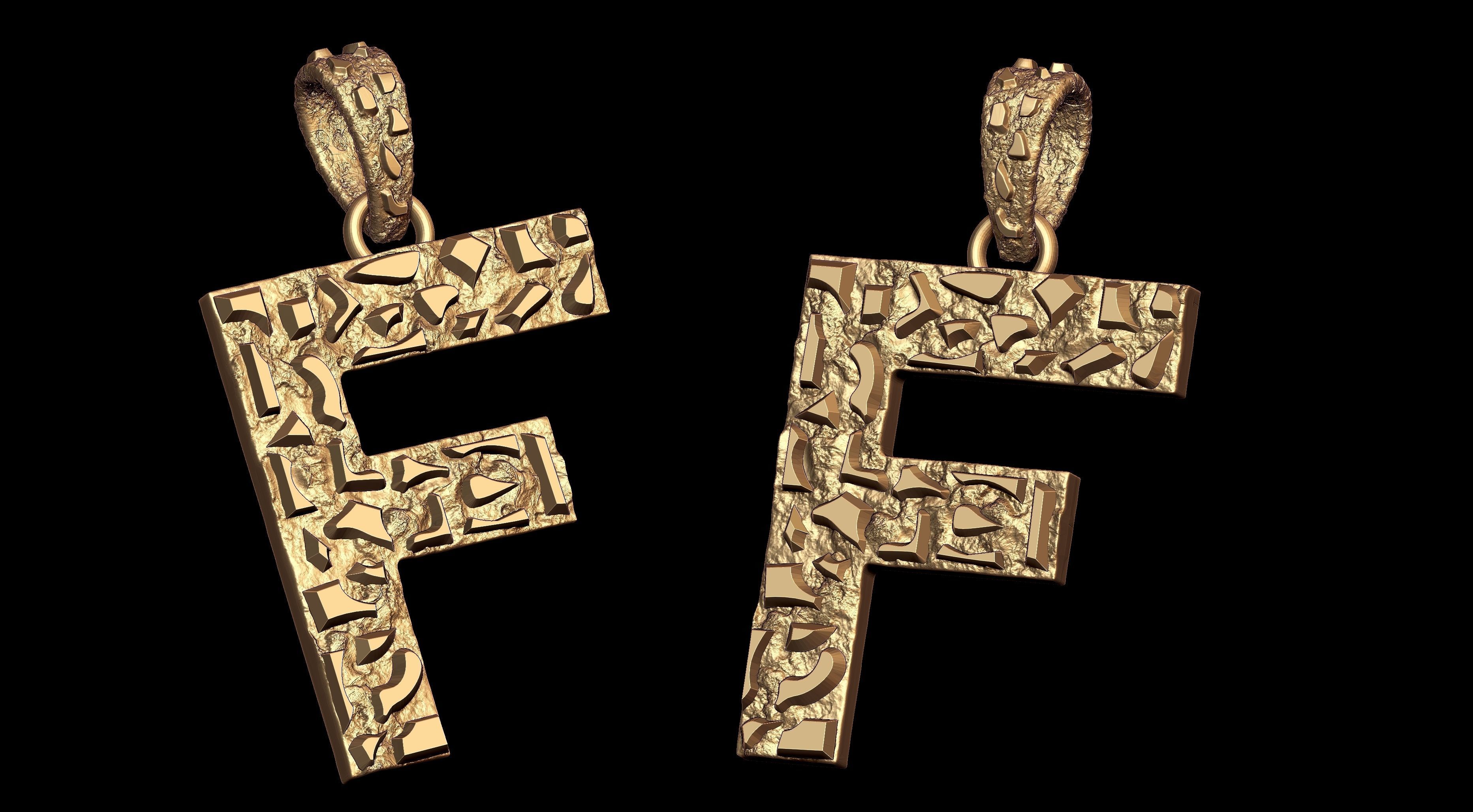 F LETTER INITIAL NUGGET PENDANT 3D print model_7
