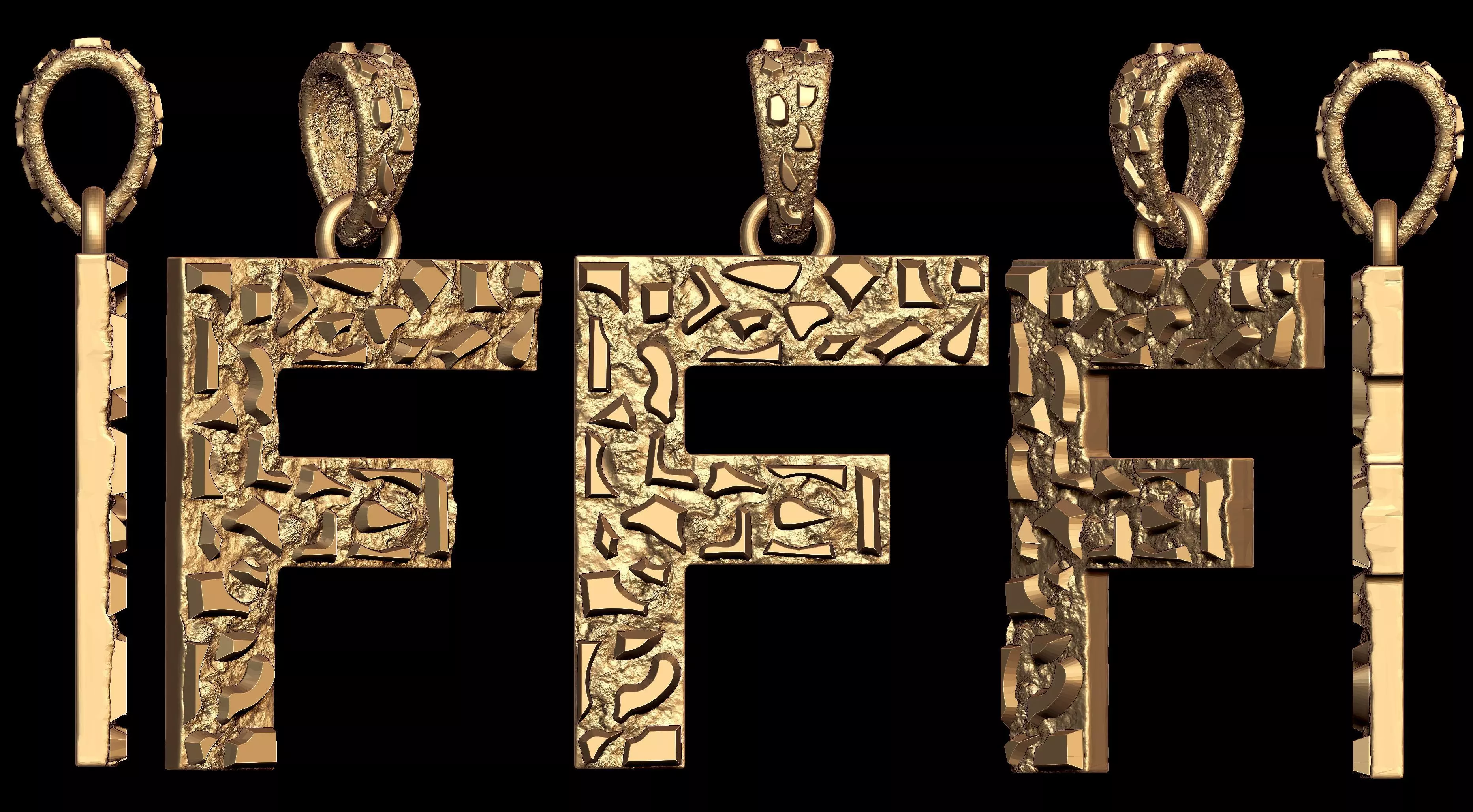 F LETTER INITIAL NUGGET PENDANT 3D print model_0