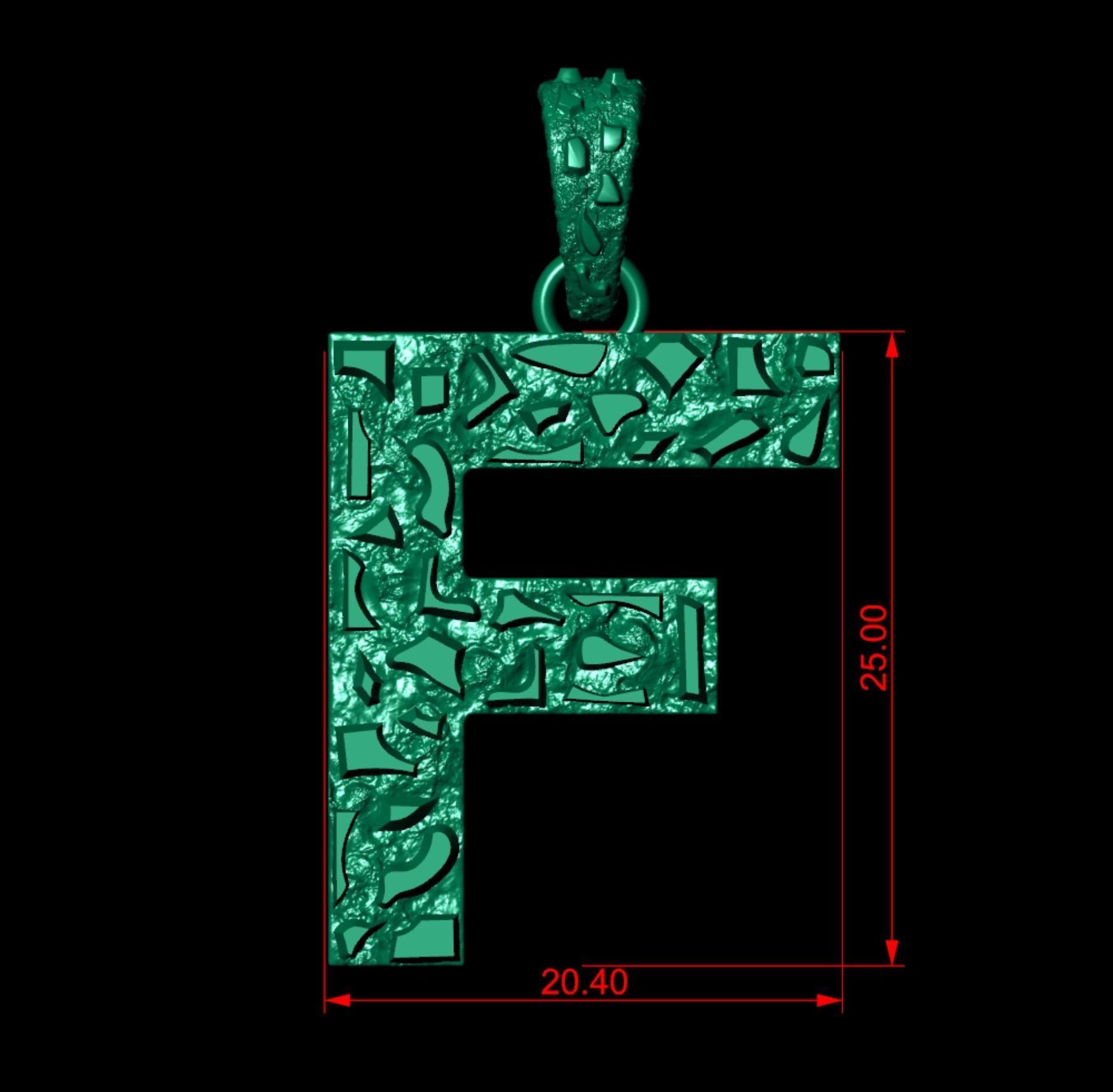 F LETTER INITIAL NUGGET PENDANT 3D print model_3