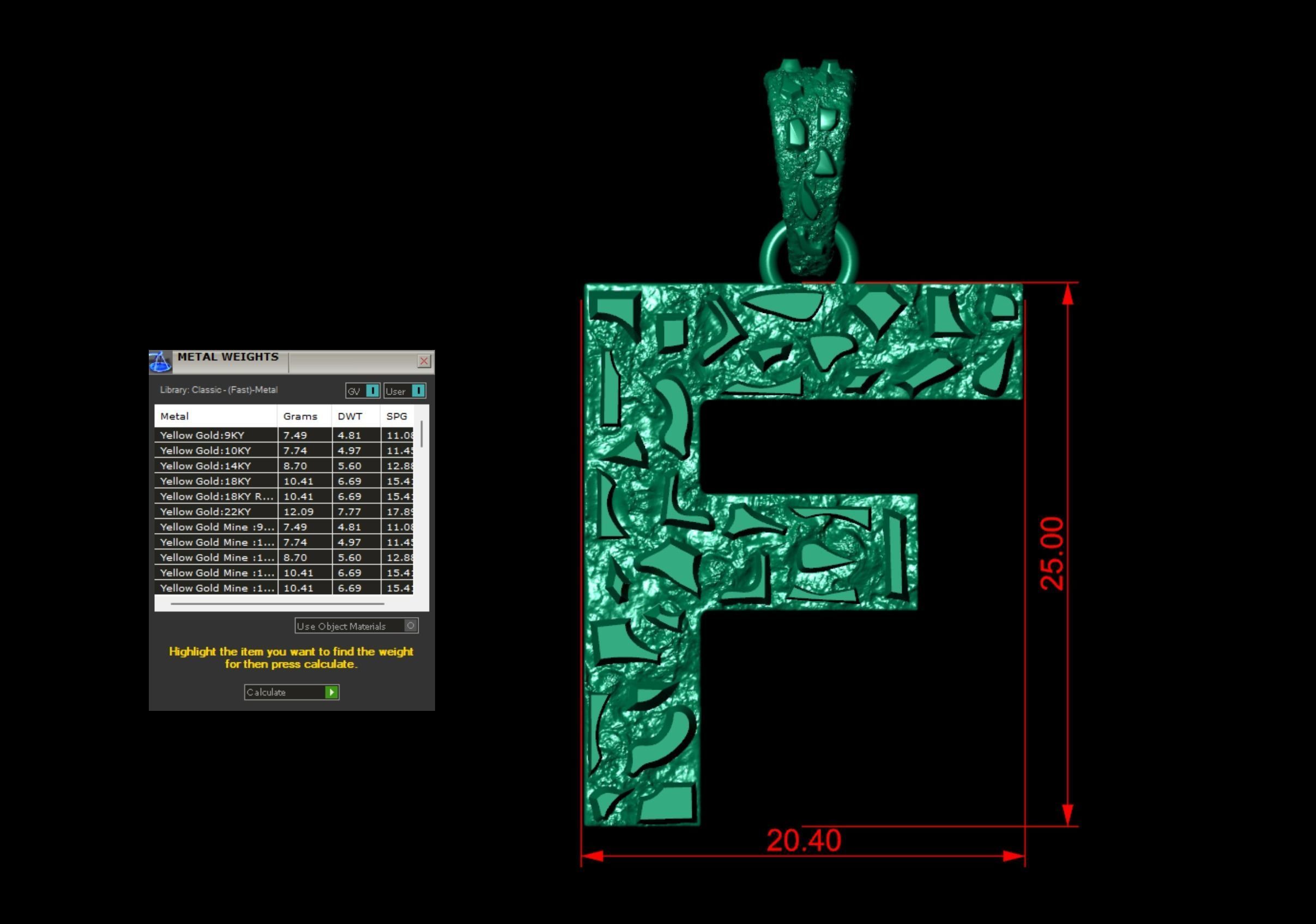 F LETTER INITIAL NUGGET PENDANT 3D print model_5