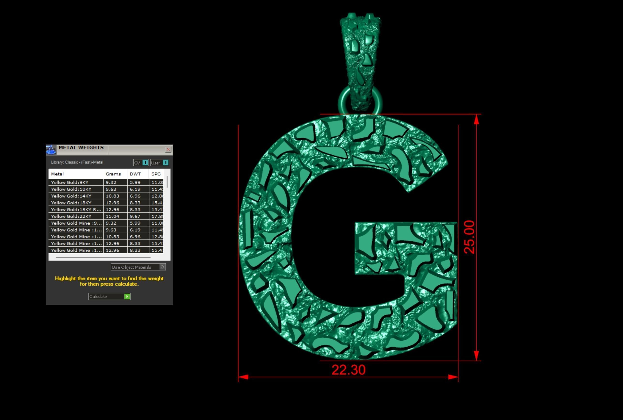 G LETTER INITIAL NUGGET PENDANT 3D print model_5