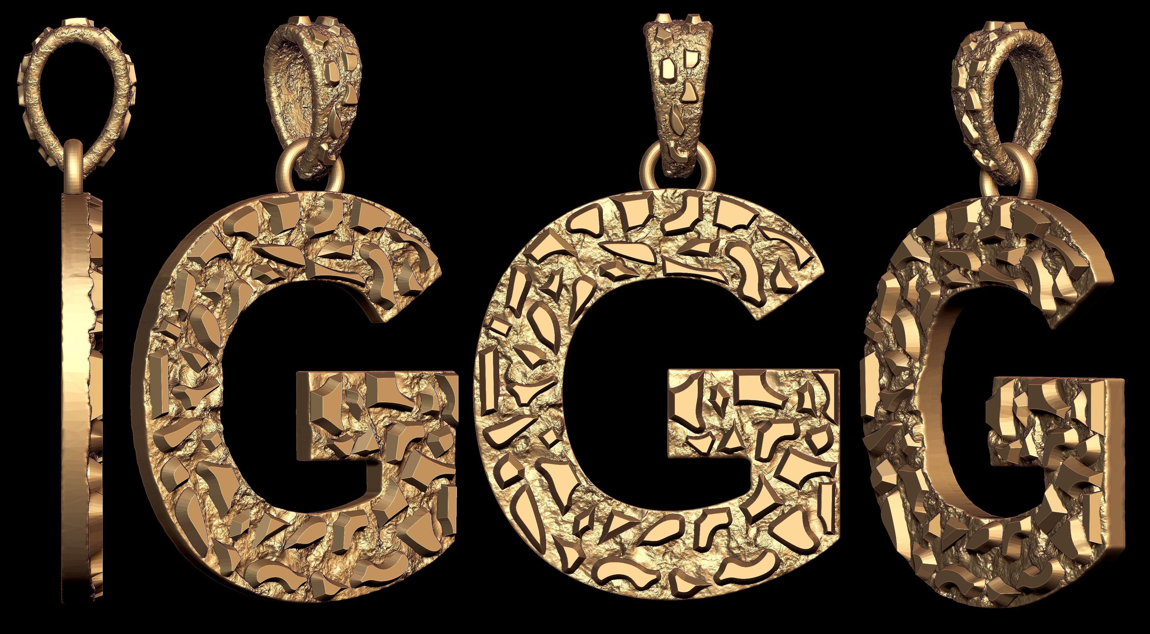 G LETTER INITIAL NUGGET PENDANT 3D print model_8