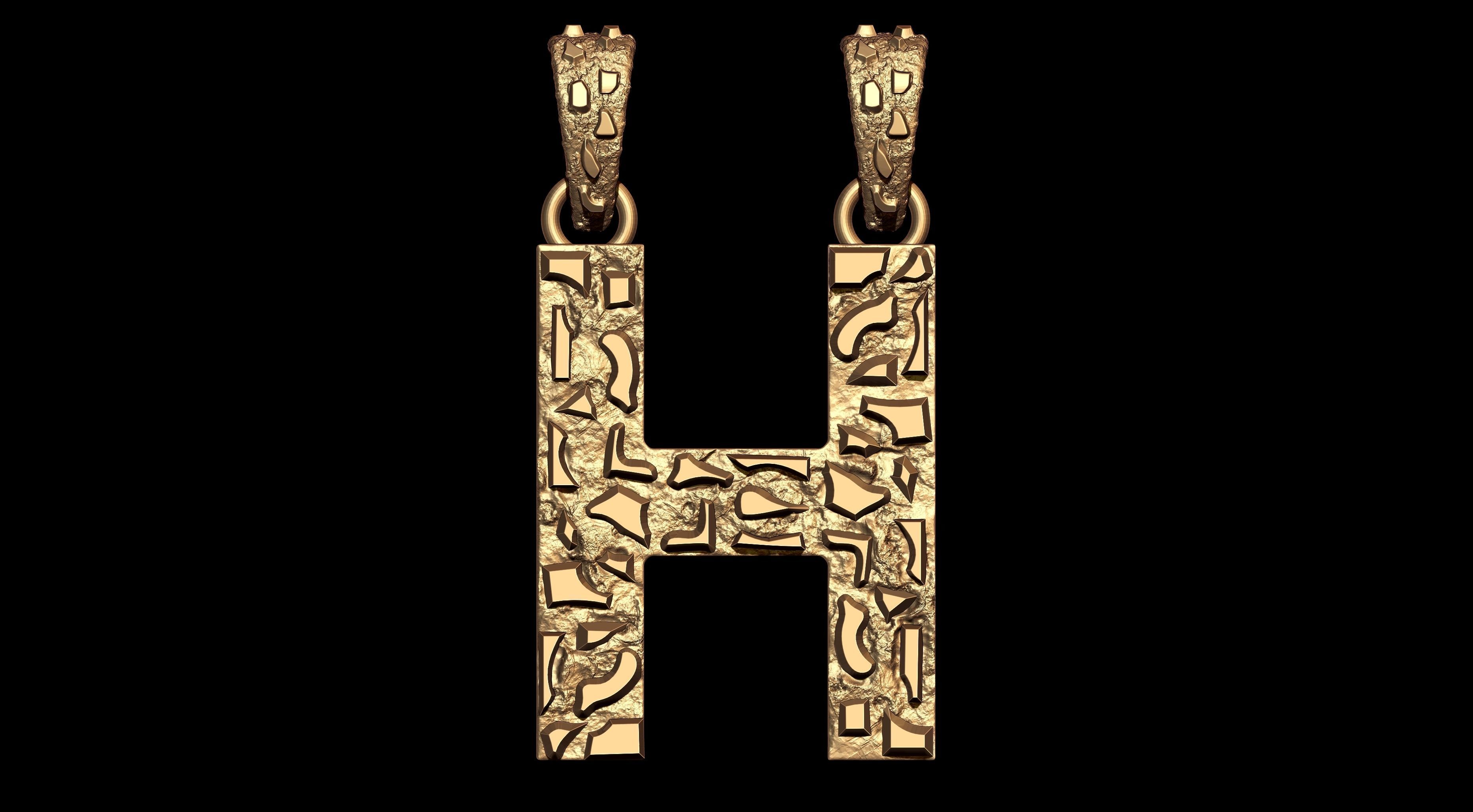 H LETTER INITIAL NUGGET PENDANT 3D print model_2