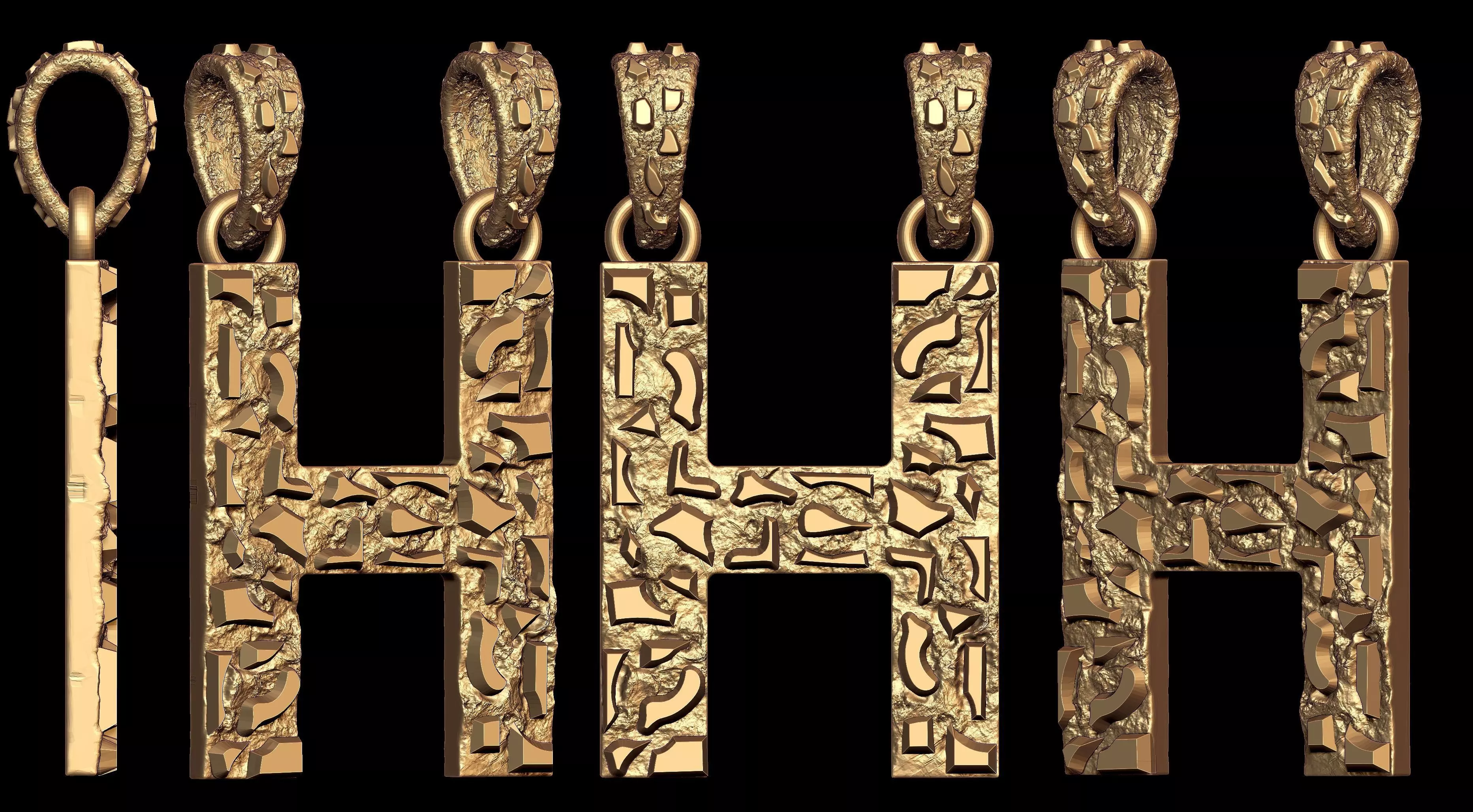 H LETTER INITIAL NUGGET PENDANT 3D print model_0