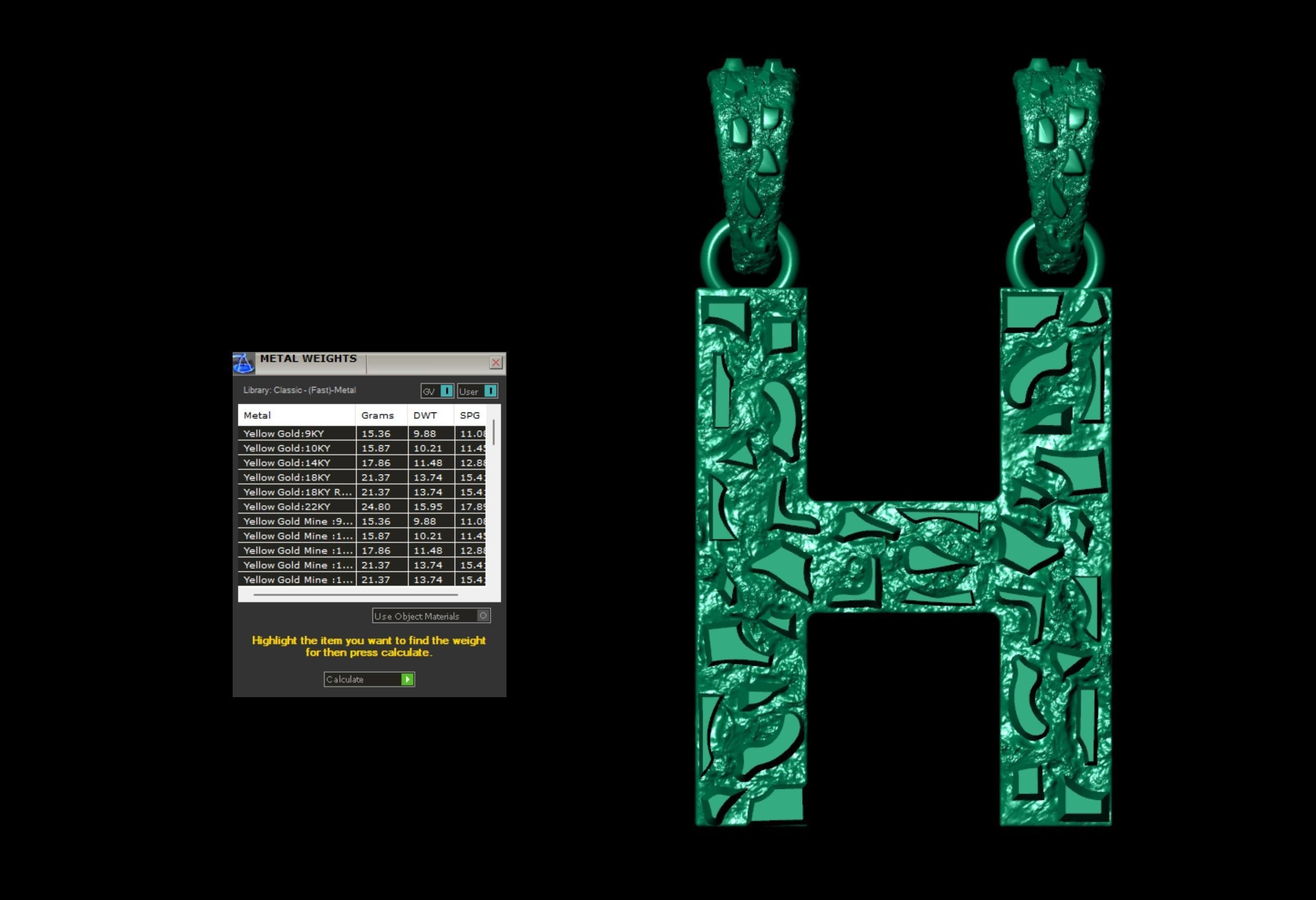 H LETTER INITIAL NUGGET PENDANT 3D print model_6