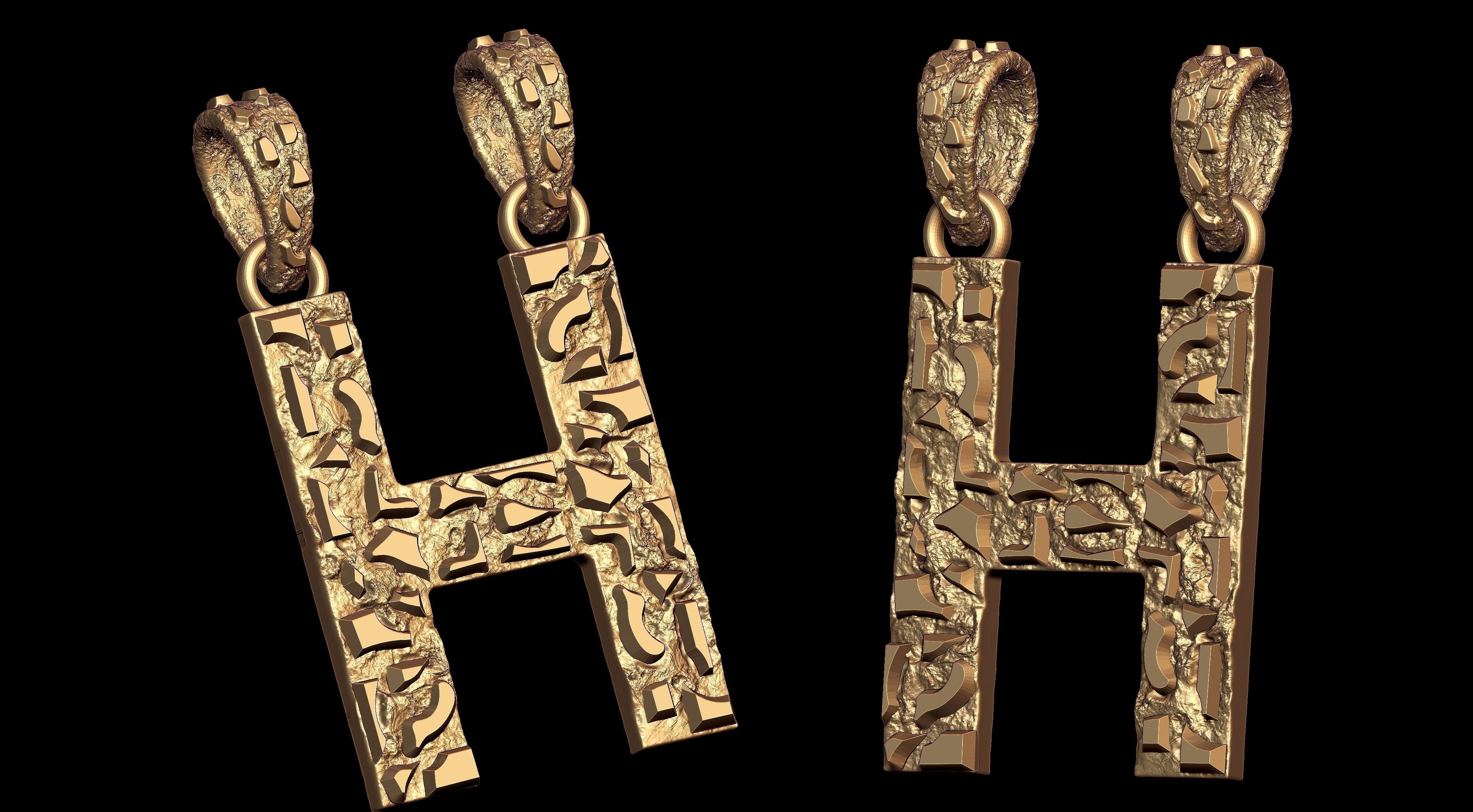 H LETTER INITIAL NUGGET PENDANT 3D print model_8