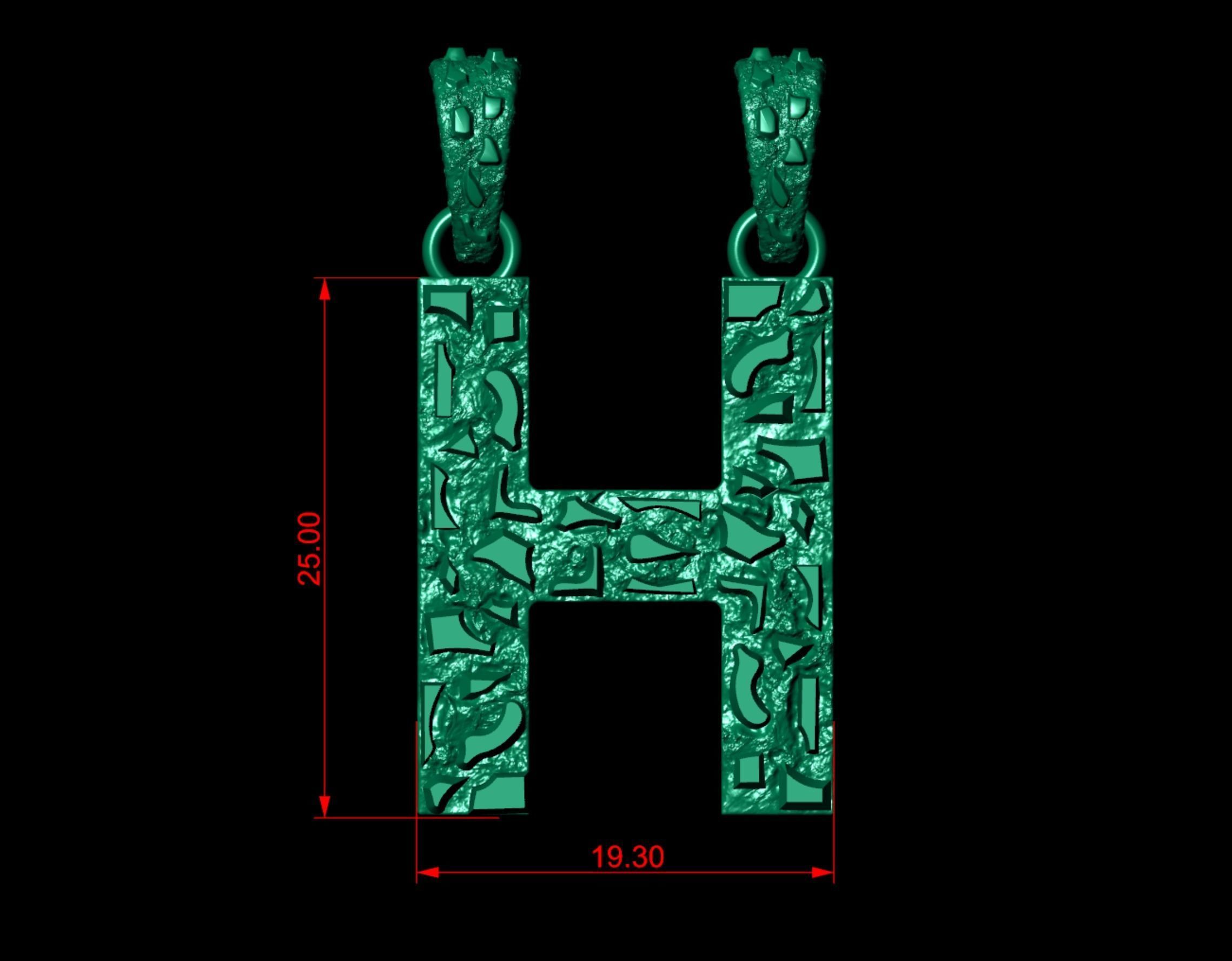 H LETTER INITIAL NUGGET PENDANT 3D print model_3