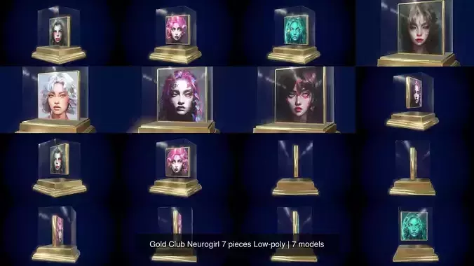 Gold Club Neurogirl 7 pieces Low-poly 3D Model Collection