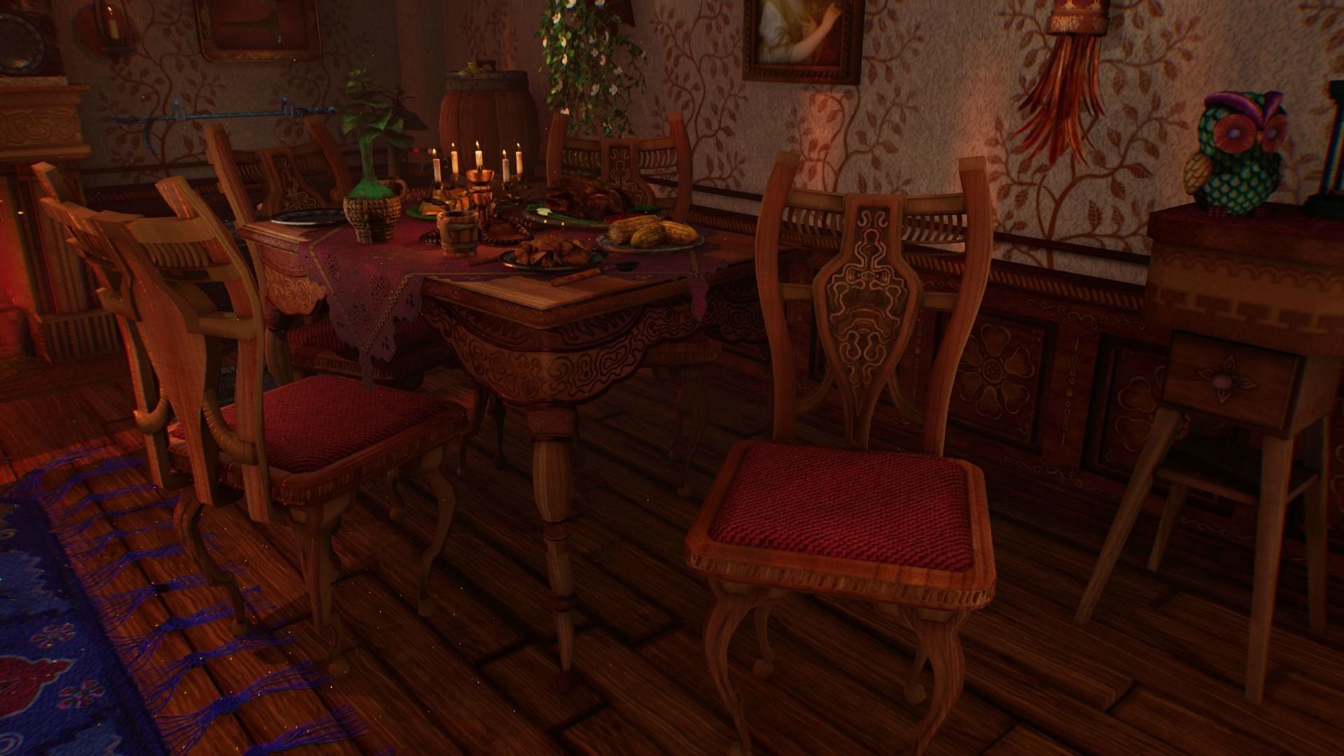 Medieval Dining Room Interior Remastered - Blender and UE 4-5 Low-poly 3D model_1