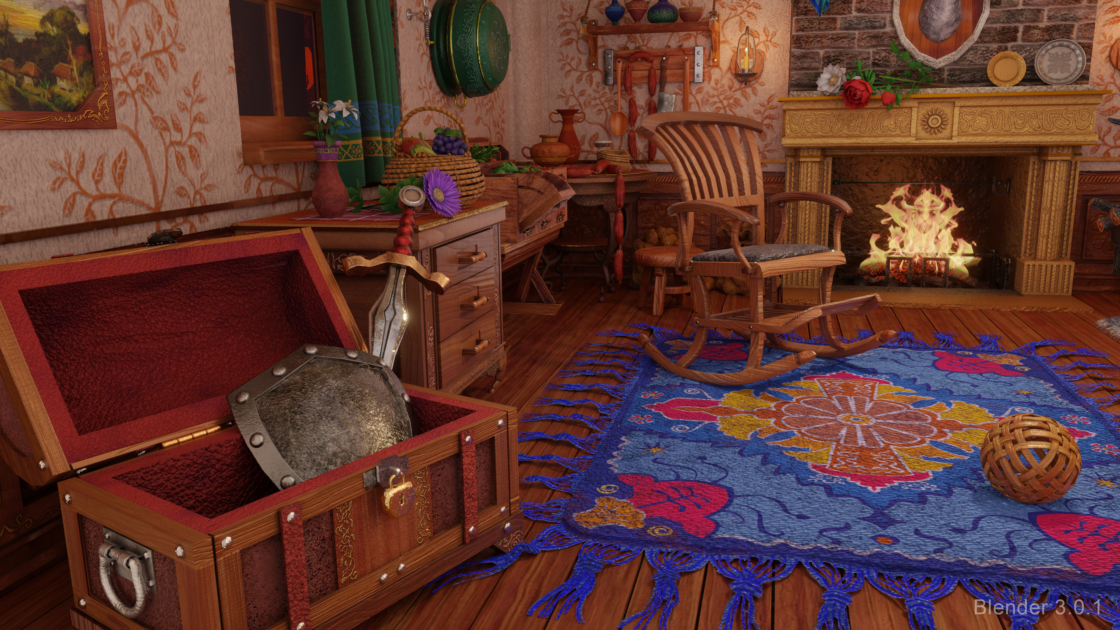 Medieval Dining Room Interior Remastered - Blender and UE 4-5 Low-poly 3D model_17