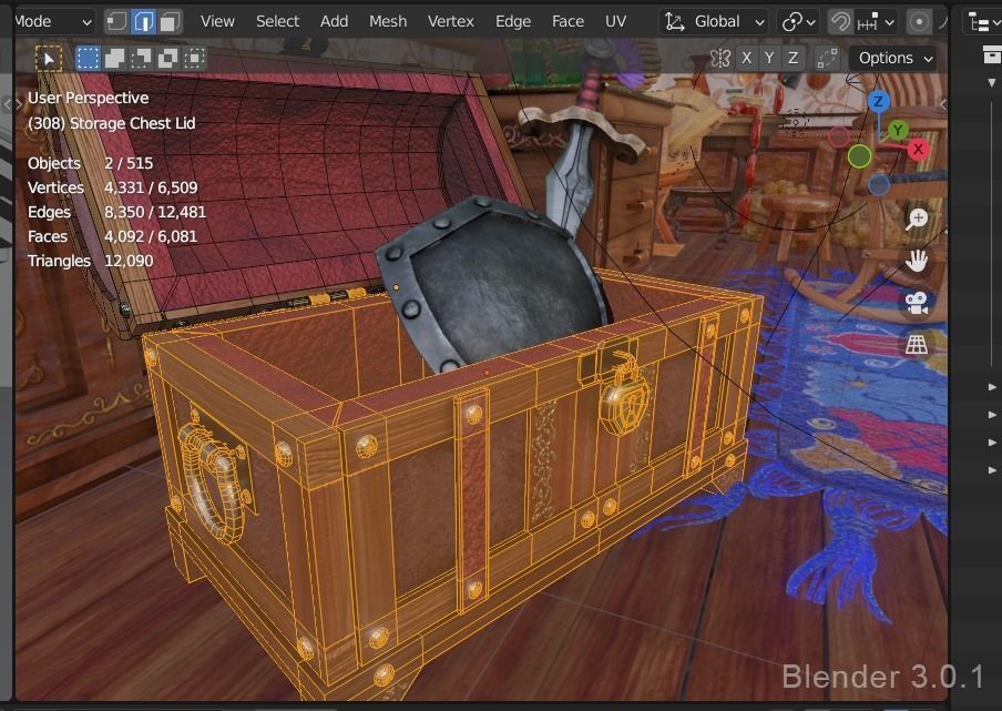 Medieval Dining Room Interior Remastered - Blender and UE 4-5 Low-poly 3D model_20