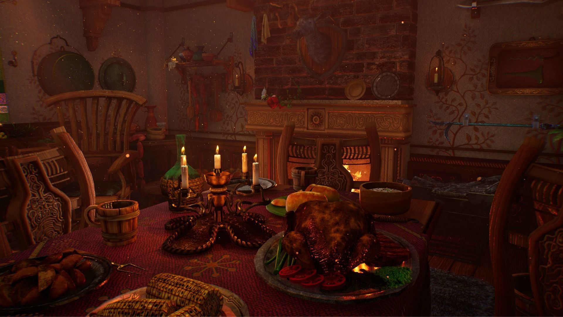 Medieval Dining Room Interior Remastered - Blender and UE 4-5 Low-poly 3D model_4
