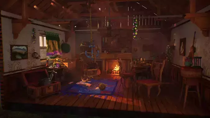 Medieval Dining Room Interior Remastered - Blender and UE 4-5 Low-poly 3D model