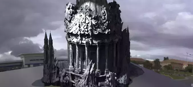 Steampunk Ruin on cliffs 3D model