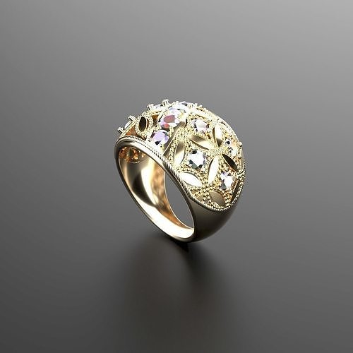 ring007 gold ring stones 3D model