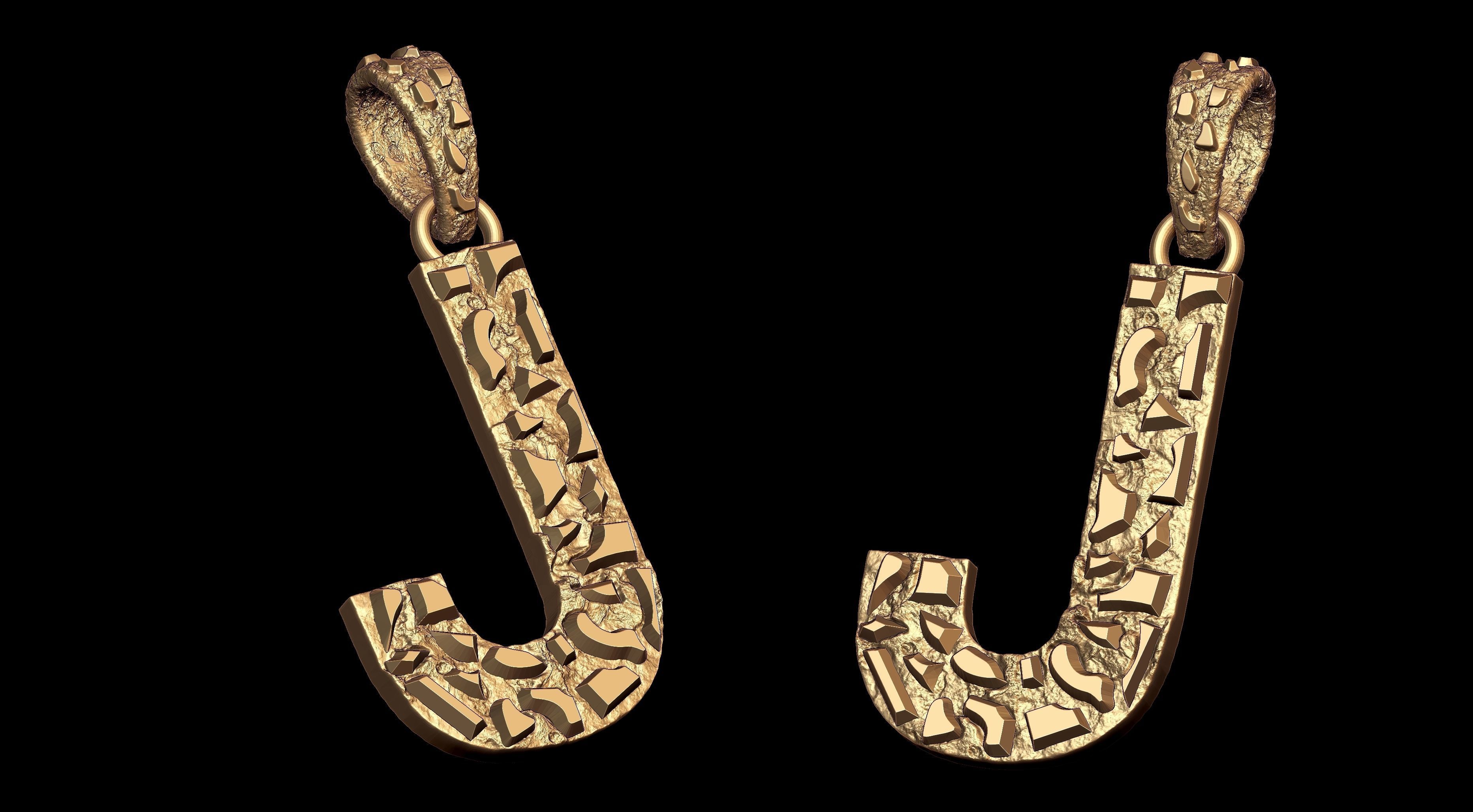 J LETTER INITIAL NUGGET PENDANT 3D print model_8