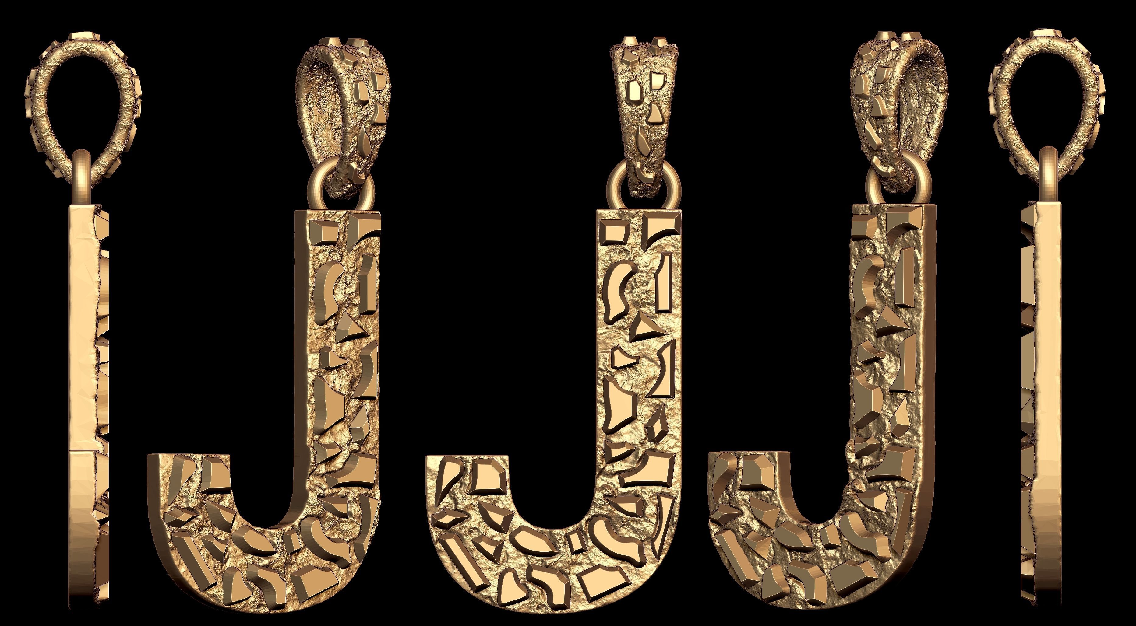 J LETTER INITIAL NUGGET PENDANT 3D print model_7