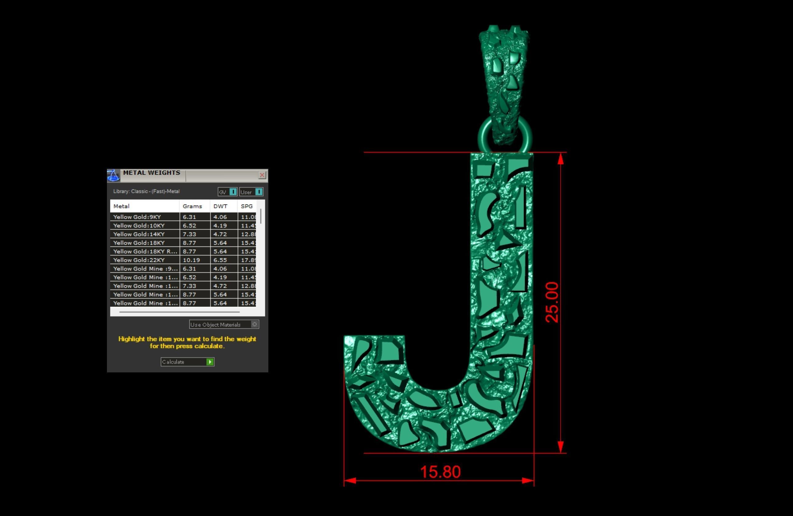 J LETTER INITIAL NUGGET PENDANT 3D print model_5