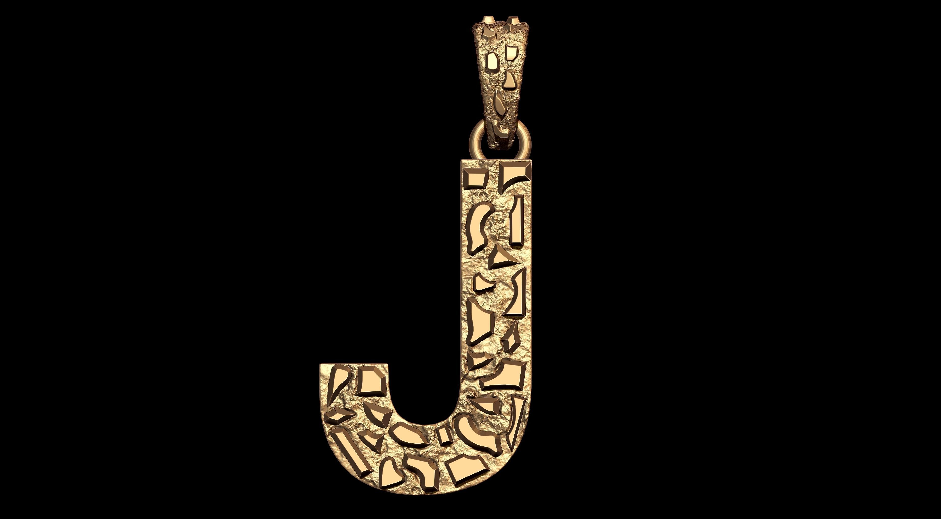 J LETTER INITIAL NUGGET PENDANT 3D print model_2