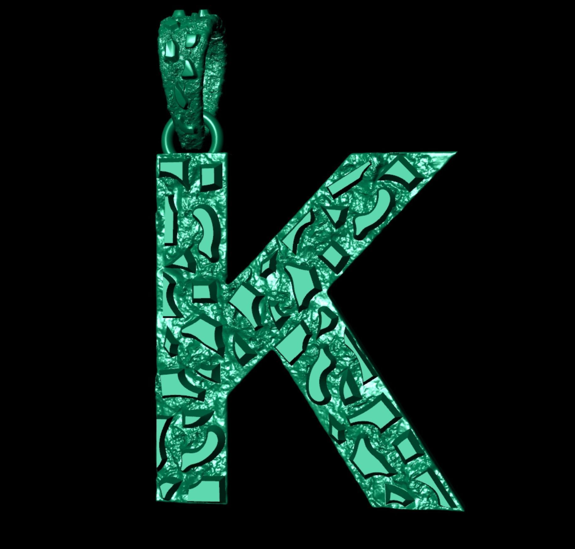 K LETTER INITIAL NUGGET PENDANT 3D print model_6