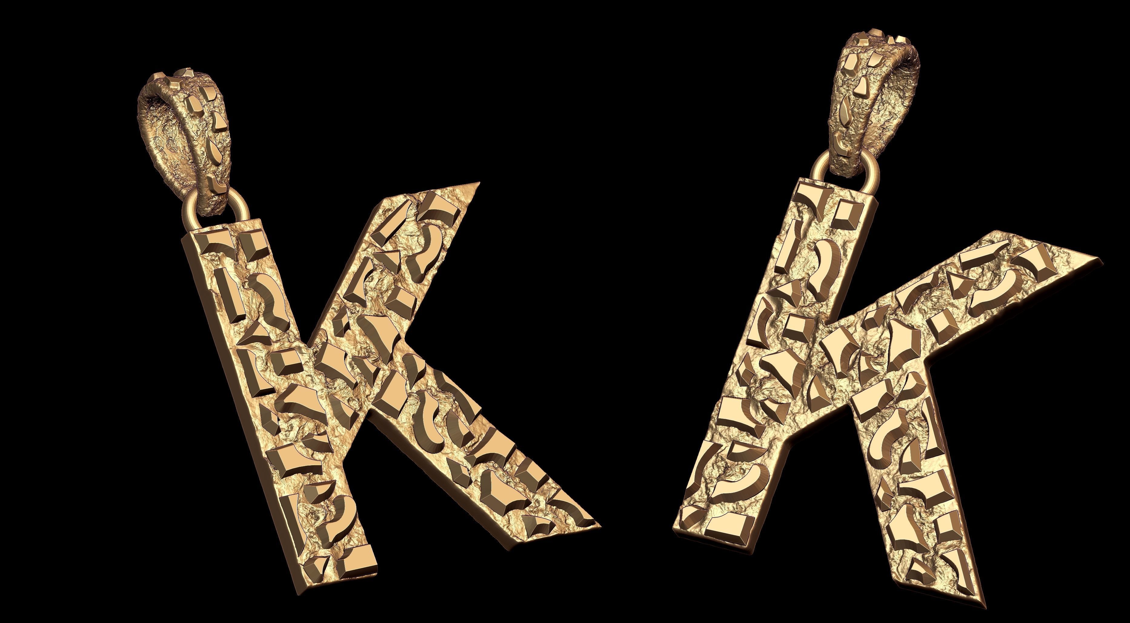 K LETTER INITIAL NUGGET PENDANT 3D print model_1